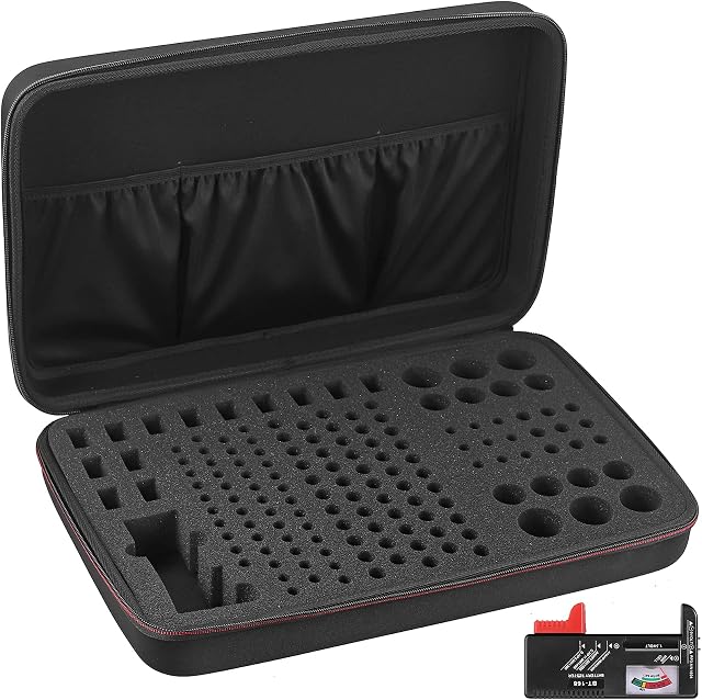 Neoteck Battery Organizer Storage Box Carrying Case with Digital Battery Tester Checker BT-168 Fits for 148+ Batteries C D 9V AA AAA Waterproof Organization Box Container (No Battery)