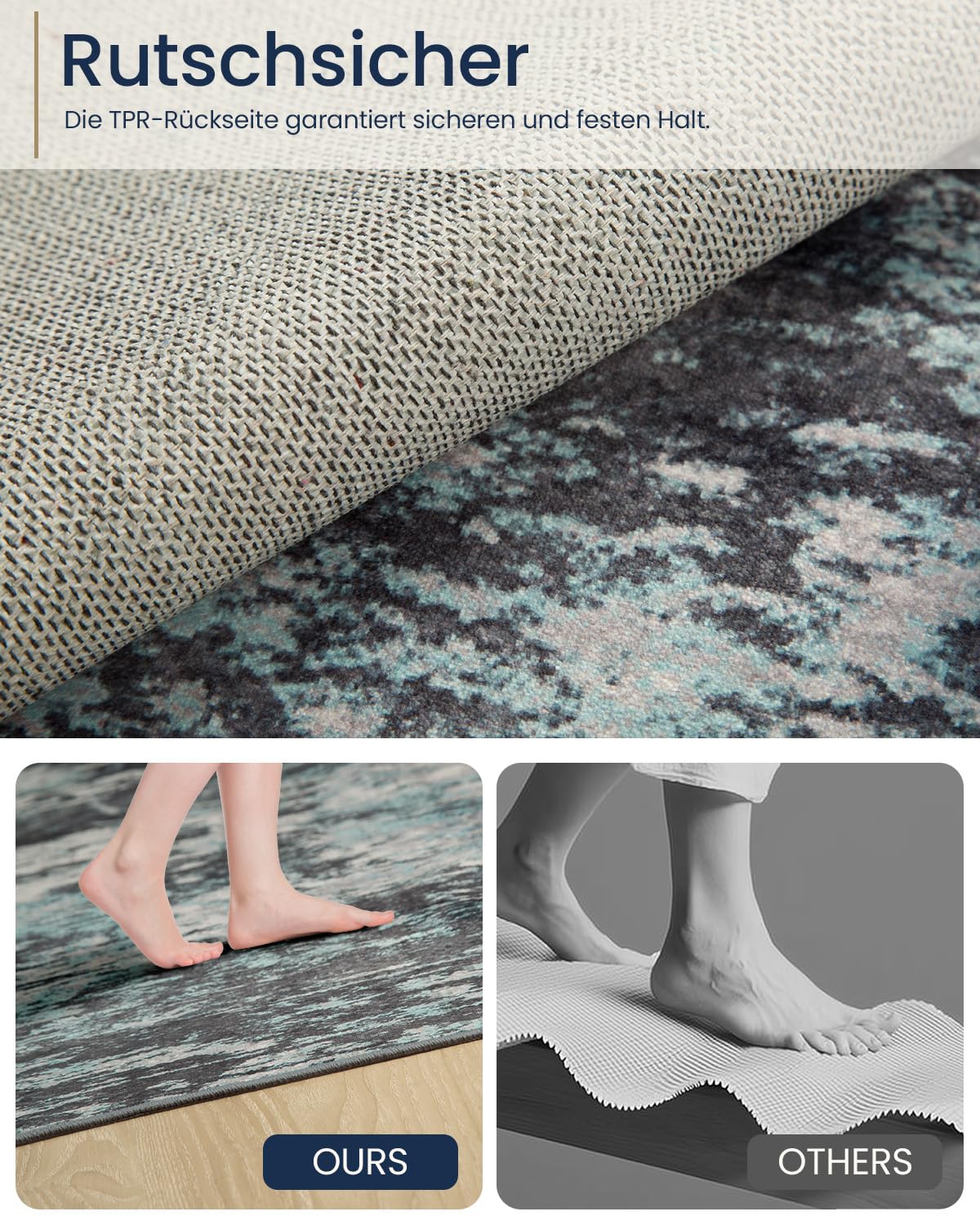 Tappeto per Soggiorno 160x210 cm, Tappeto Antiscivolo Lavabile in Lavatrice, Tappeto Moderno Astratto per Soggiorno e Camera da Letto, Blu Nero