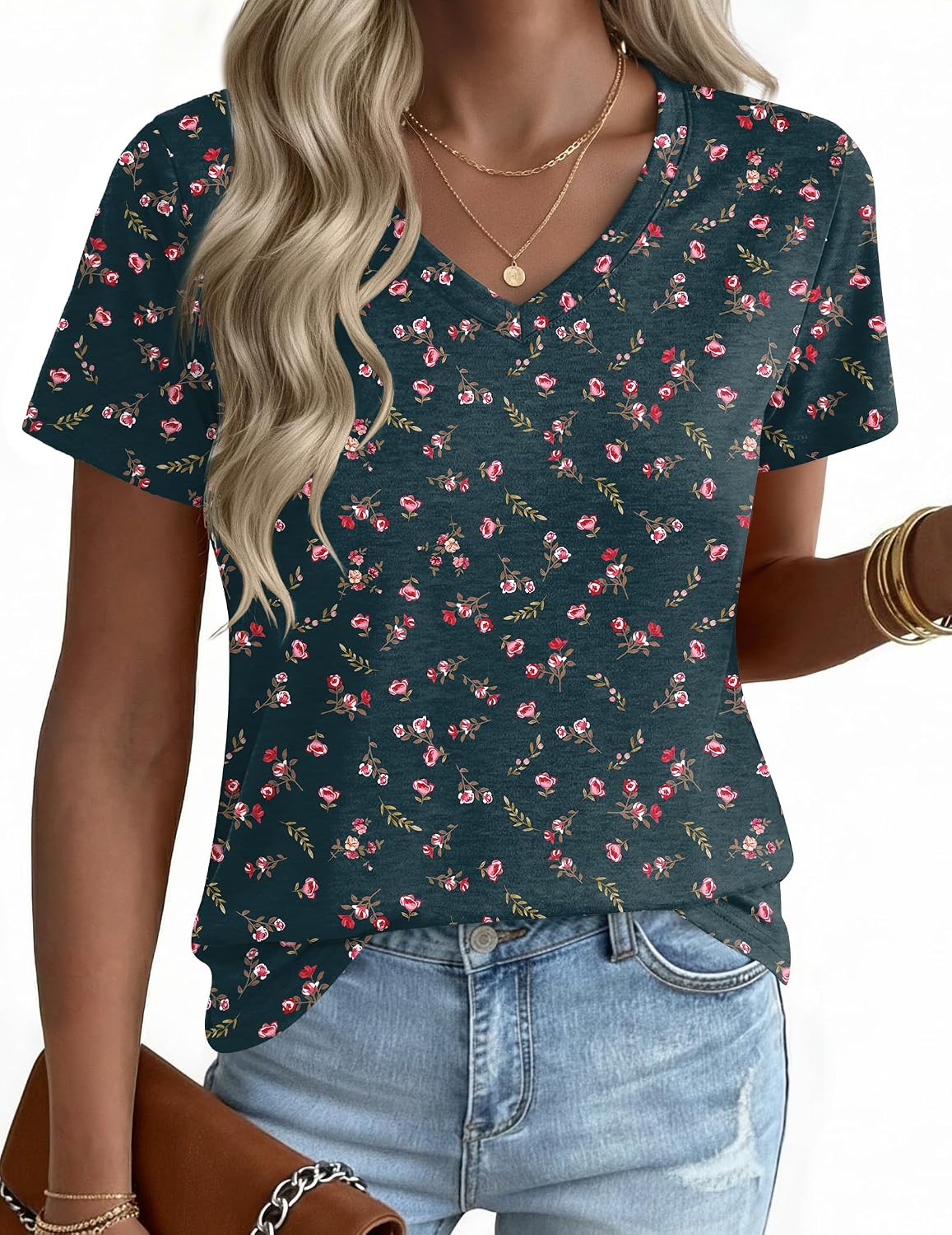  Womens V-Neck Tops Summer Casual Short Sleeve Tshirts S-3XL thumbnail