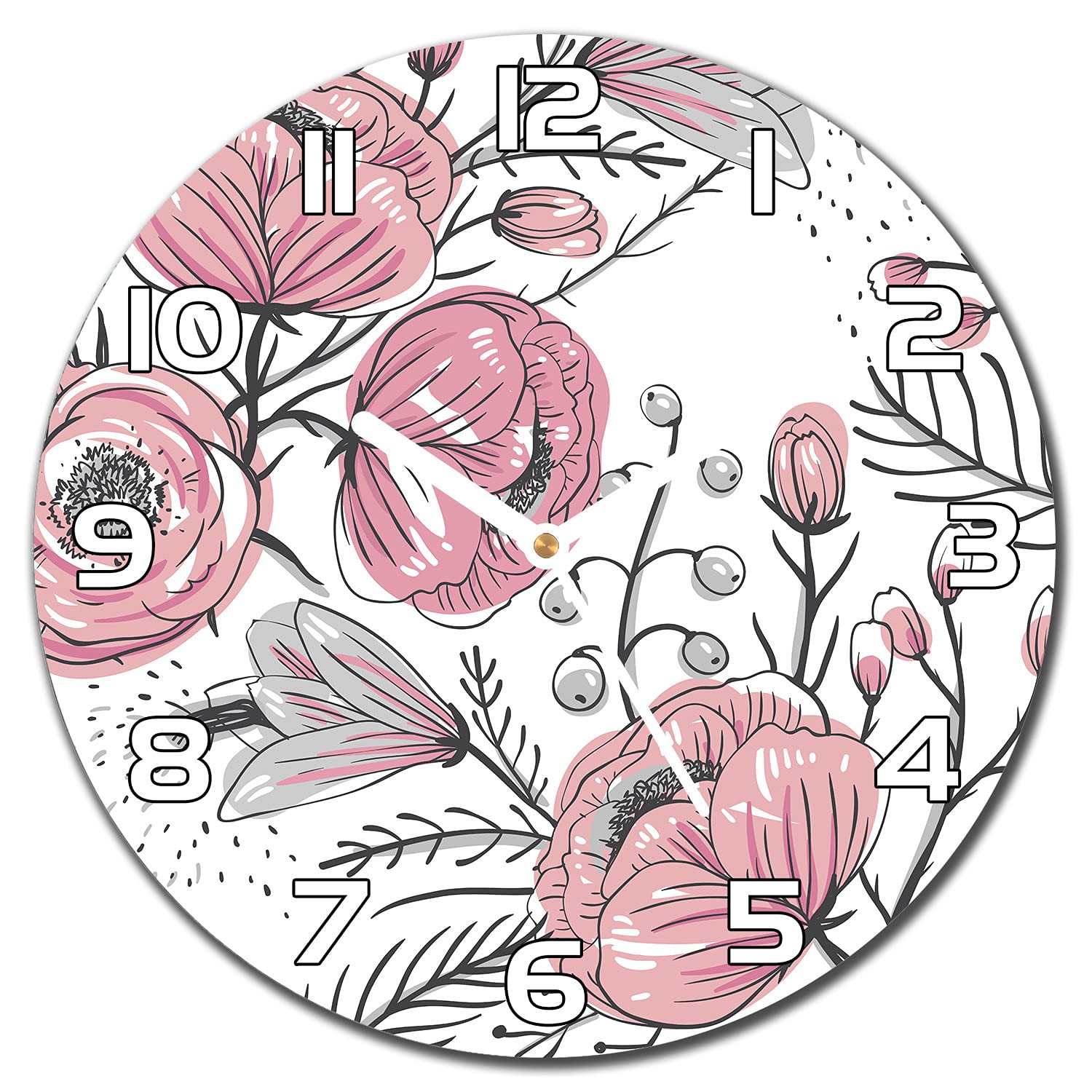 Horloge murale cuisine et salon Coloray en verre de 30 cm aux motifs floraux roses pastel chic