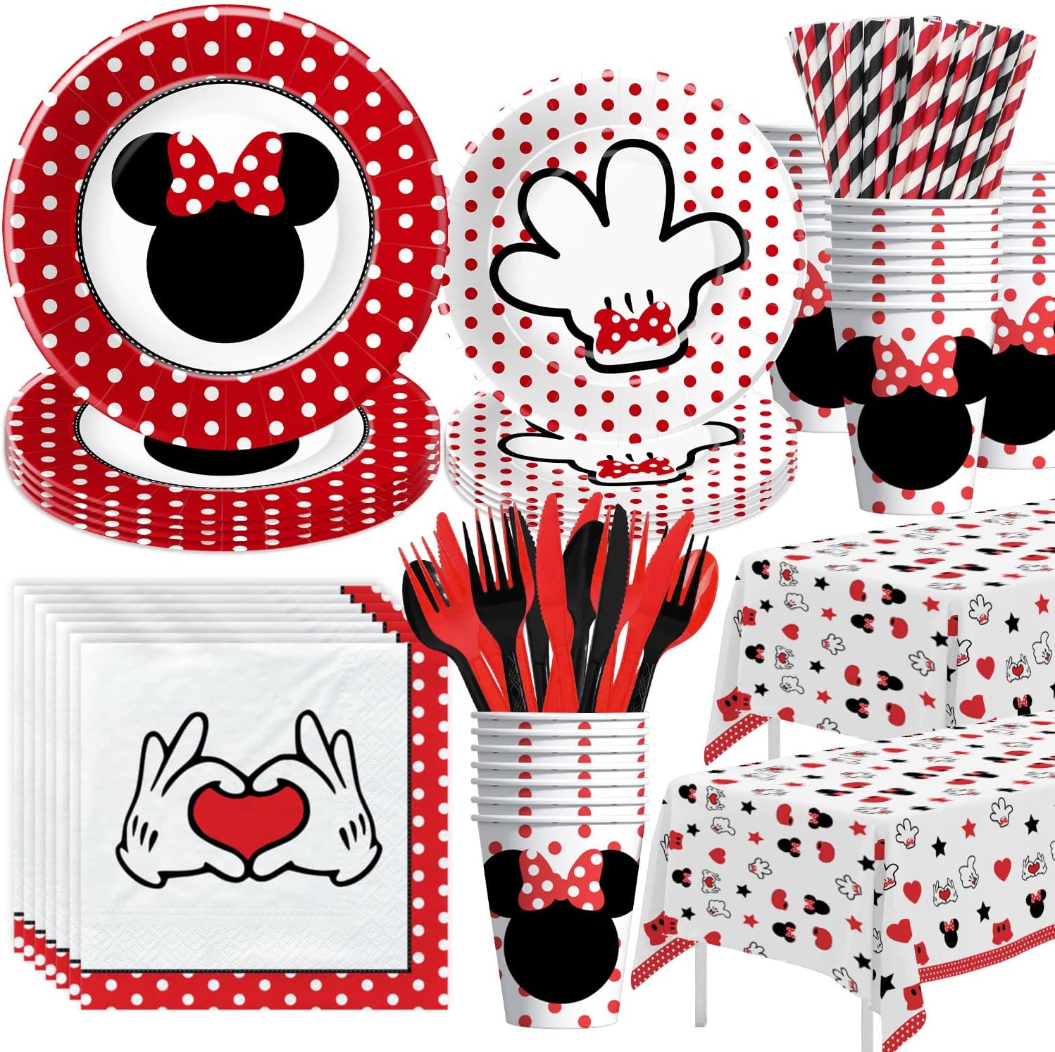 Minnie Birthday Party Supplies Girls - Minnie Theme Party Decorations Tableware Include Plate, Cup, Napkin, Tablecloth, Cutlery, Straw, Minnie Theme Birthday Baby Shower Decorations | Serve 24
