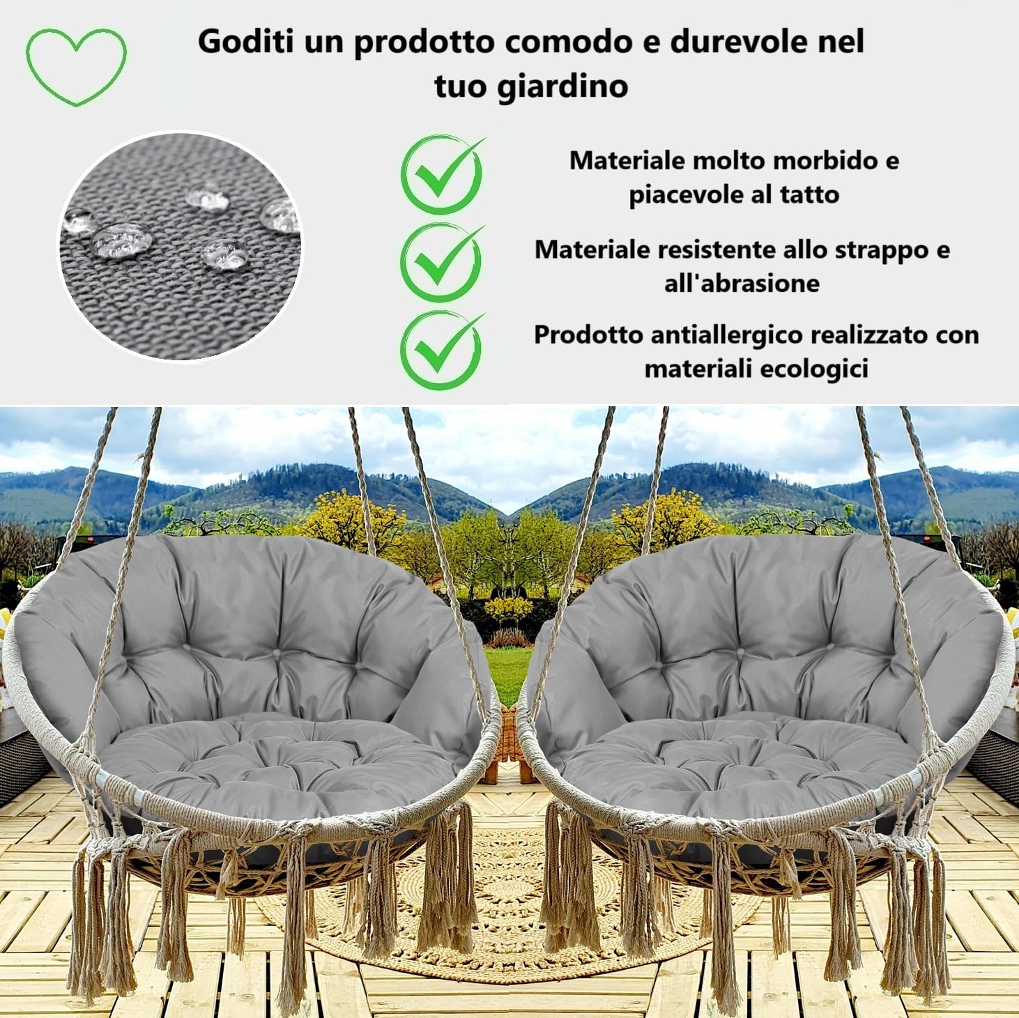 Cuscino per sedia a dondolo, cuscino imbottito per cestino sospeso, 122 x 40 cm, trapuntato