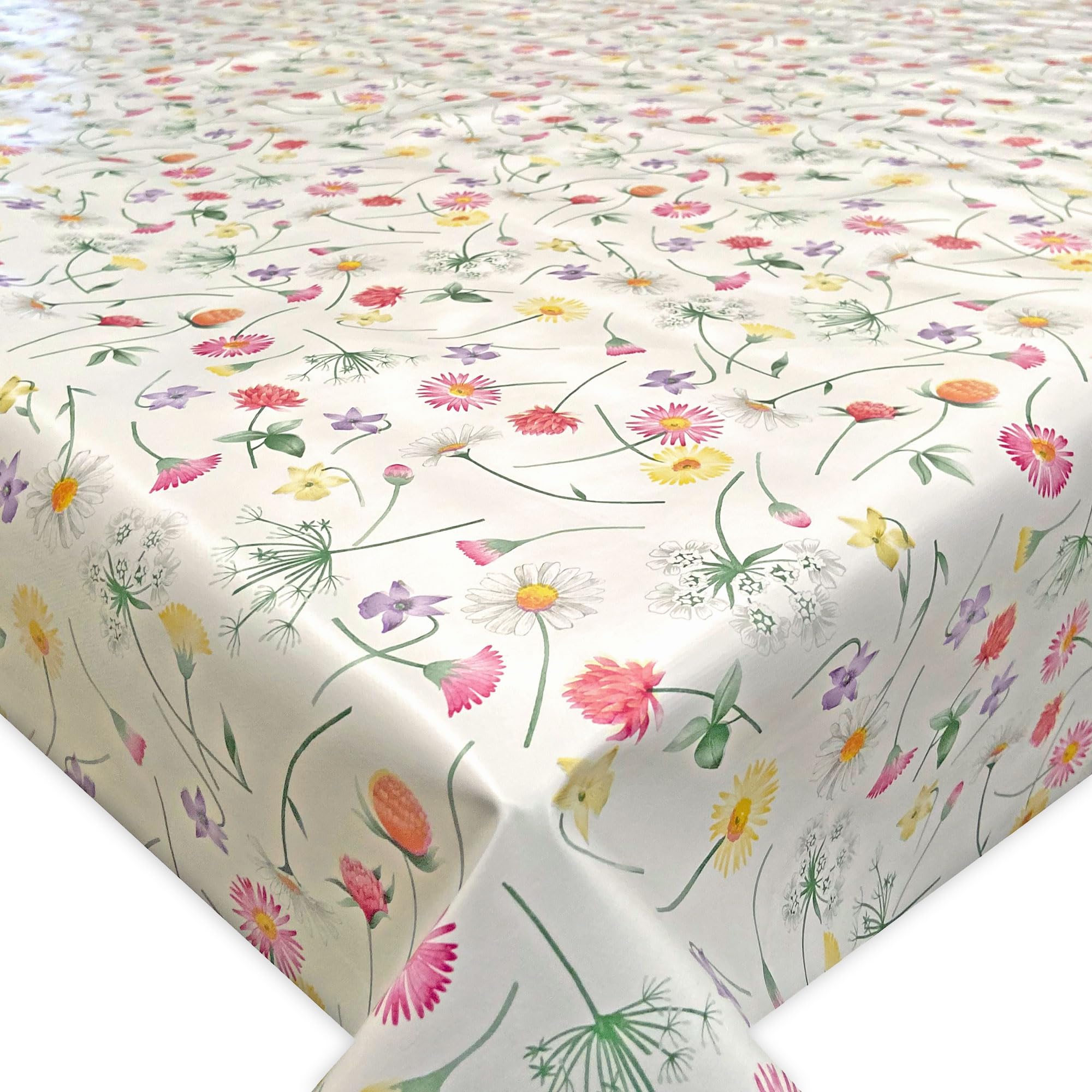 QPC Direct Summer Flowers on Stems Multi PVC Oilcloth Table Cover Vinyl Tablecloth (140 x 200cm)