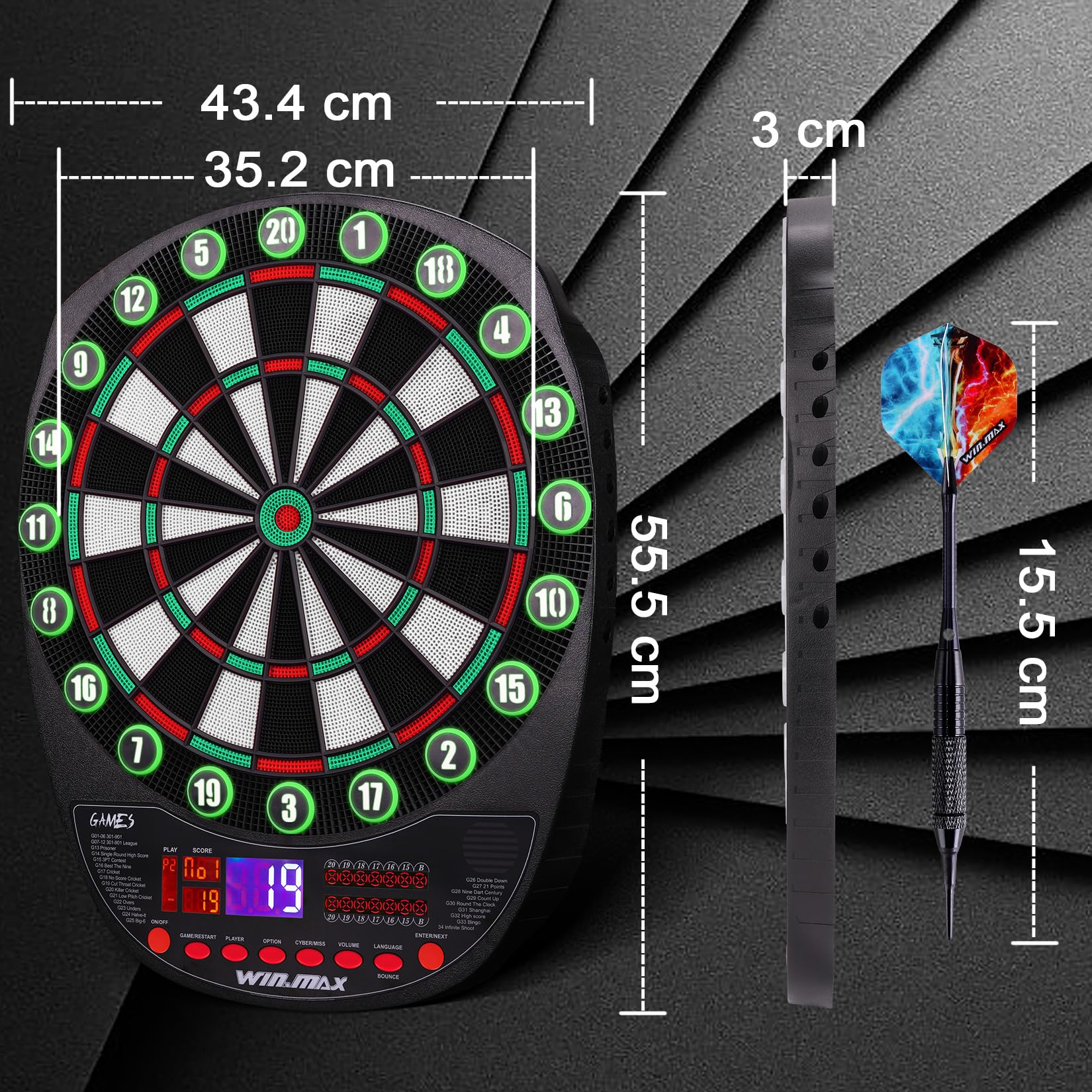 WIN.MAX Bersaglio Freccette Elettronico - 34 Giochi, 354 Varianti, Con Dardi E Custodia - Foto 6