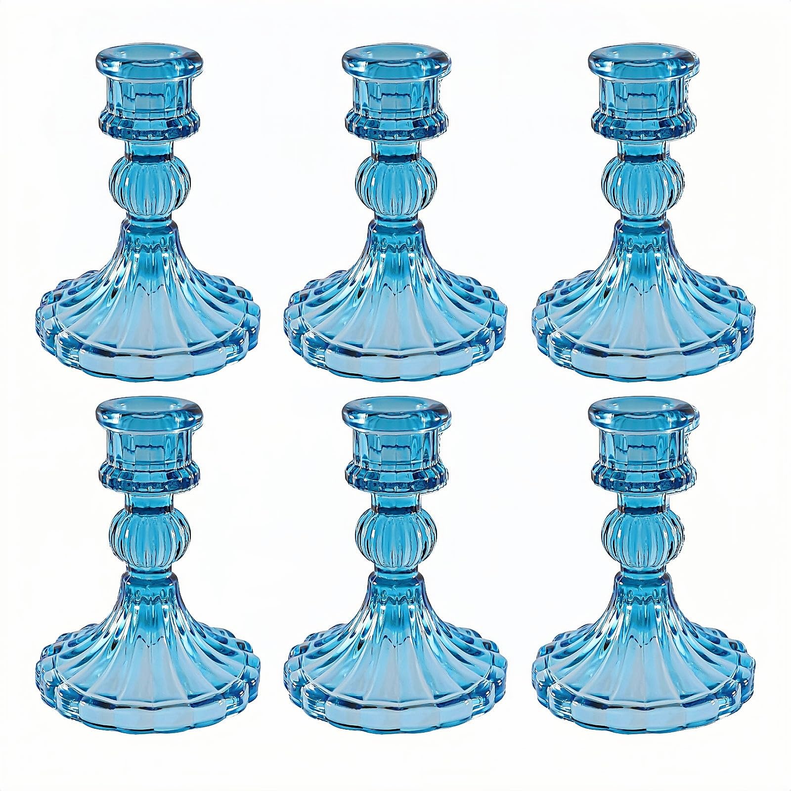 ECHFSM Glass Candlestick Holder,Striped Taper Candle Holders,Set of 6 Candle Stand for Table Centerpieces, Home Decor,Weddings,Festival and Parties (