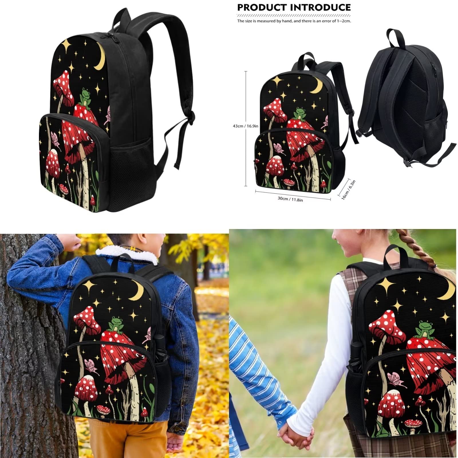 POLERO Mochila escolar de caballos para niños, juego de bolsas de almuerzo, estuche para lápices, 3 piezas, bolsas escolares, Rana de hongos Moon Star, Talla única, Mochila infantil