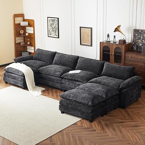 Vista 32 de VINGLI Silla Individual Mediana Negra en Nube con Otomana Chenille Negro