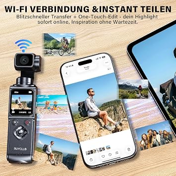 4K Vlogging Camera with 1.72'' Sensor – 2-Axis Stabilisation Action Camera, 64MP Digital Camera with Touchscreen, Subject Tracking, Compact Camera with 64GB Card for Travel Outdoor Vlog