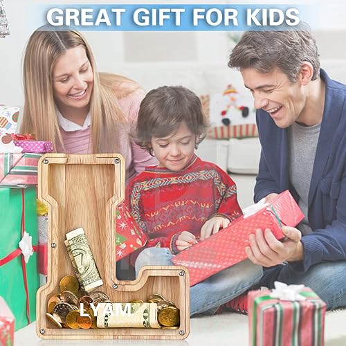 Miniatura 5 de UBeesize Alcancías grandes del alfabeto inglés de veintiséis para niños y niñas, caja de dinero, banco de billetes y monedas personalizables, regalo