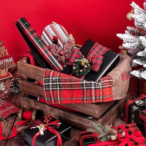 Miniatura 8 de WRAPAHOLIC Papel de regalo reversible, mini rollo, 17 pulgadas x 33 pies, diseño a cuadros rojos y negros para cumpleaños, Navidad, vacaciones,