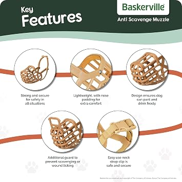 Baskerville köpekler için zehirli yem ağızlığı, boyut 7, köpekler nefes alabilir ve içebilir, atıklara göz atmaz, ısırma koruması, dolgulu burun kayışı, uzun burunlu büyük köpekler için ideal