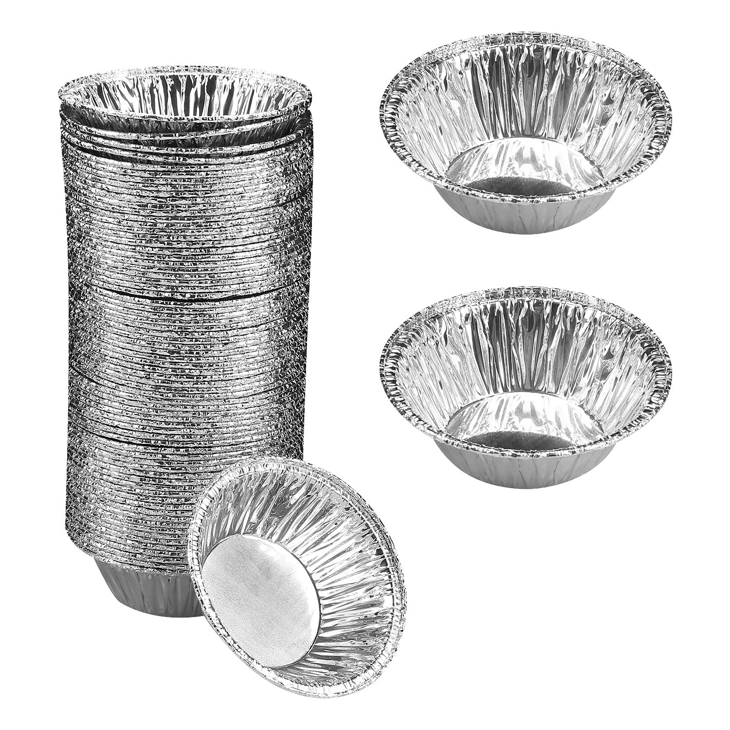 Gaomumu 100PCS Disposable Aluminum Foil Tart Cups, Food-Grade Round Baking Trays for Egg Tarts, Mini Pies, Muffins, Quiches, Oven and Freezer Safe, Non-Stick and Sturdy