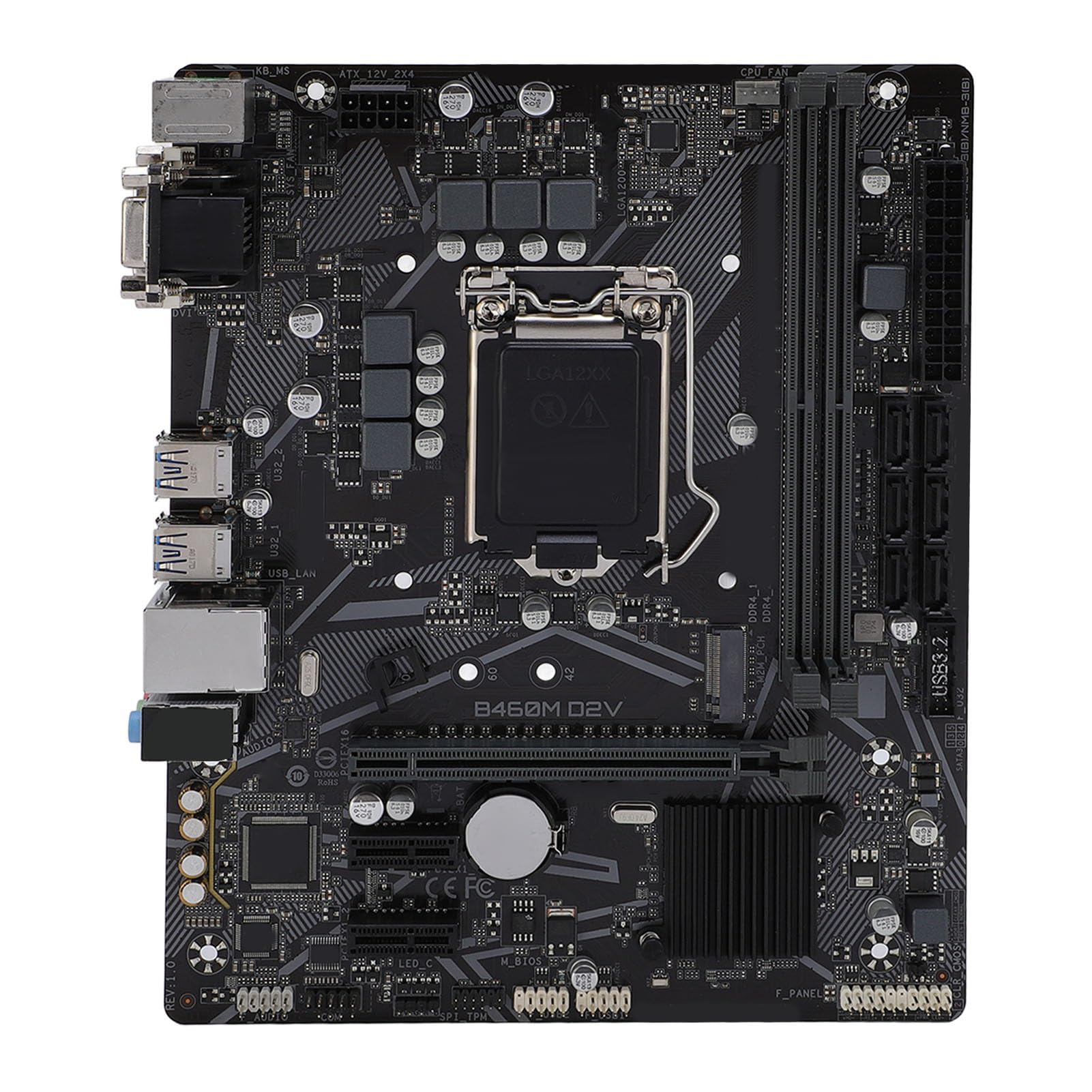 Placa Base B460M D2V para Procesadores LGA 1200 Core Pentium Celeron de 10.ª Generación, M-ATX con 64 GB DDR4, 6 III, 1 Ranura M.2 y Salidas DVI/VGA.
