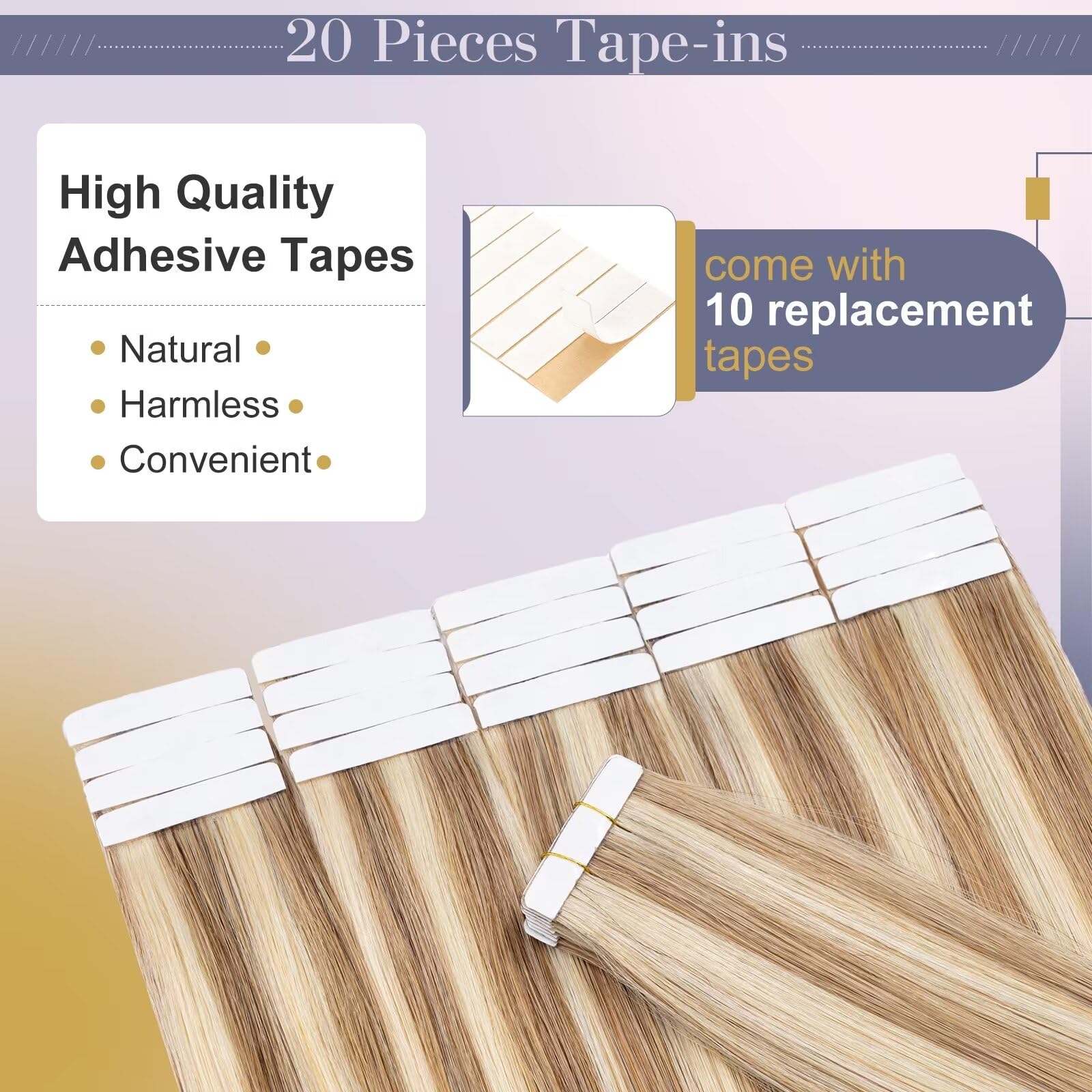 UK-Fashion-Shop 20 PCS Tape in Hair Extensions Blonde Real Remy Human Hair Extension tape in Straight Skin Weft Seamless 50g (18Inch 12/613 Golden Brown with Bleach Blonde) - Image 4