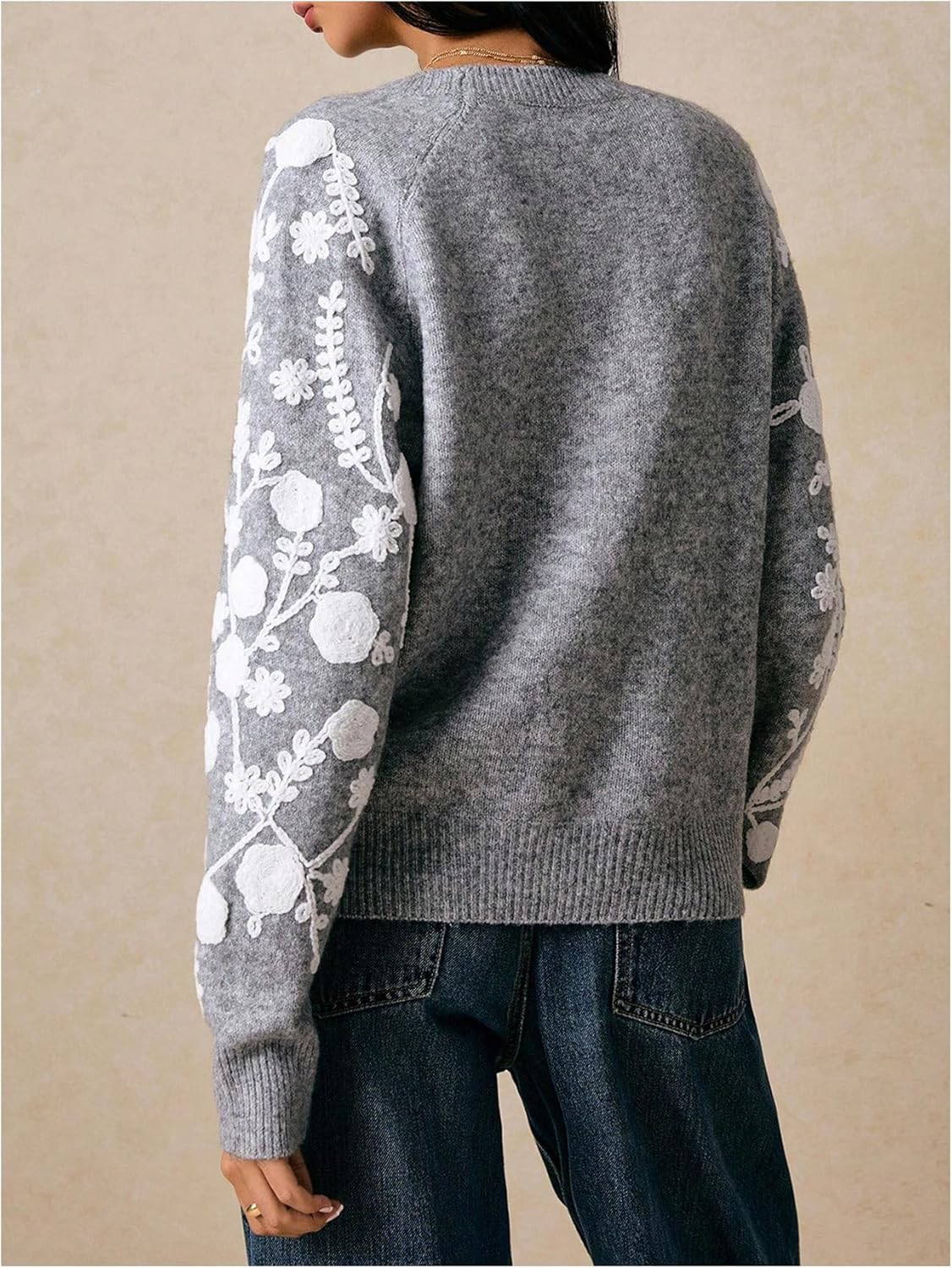 Verdusa Women's Boho Chic Floral Cozy Sweaters Raglan Sleeve Pullover Knit Tops - Image 2