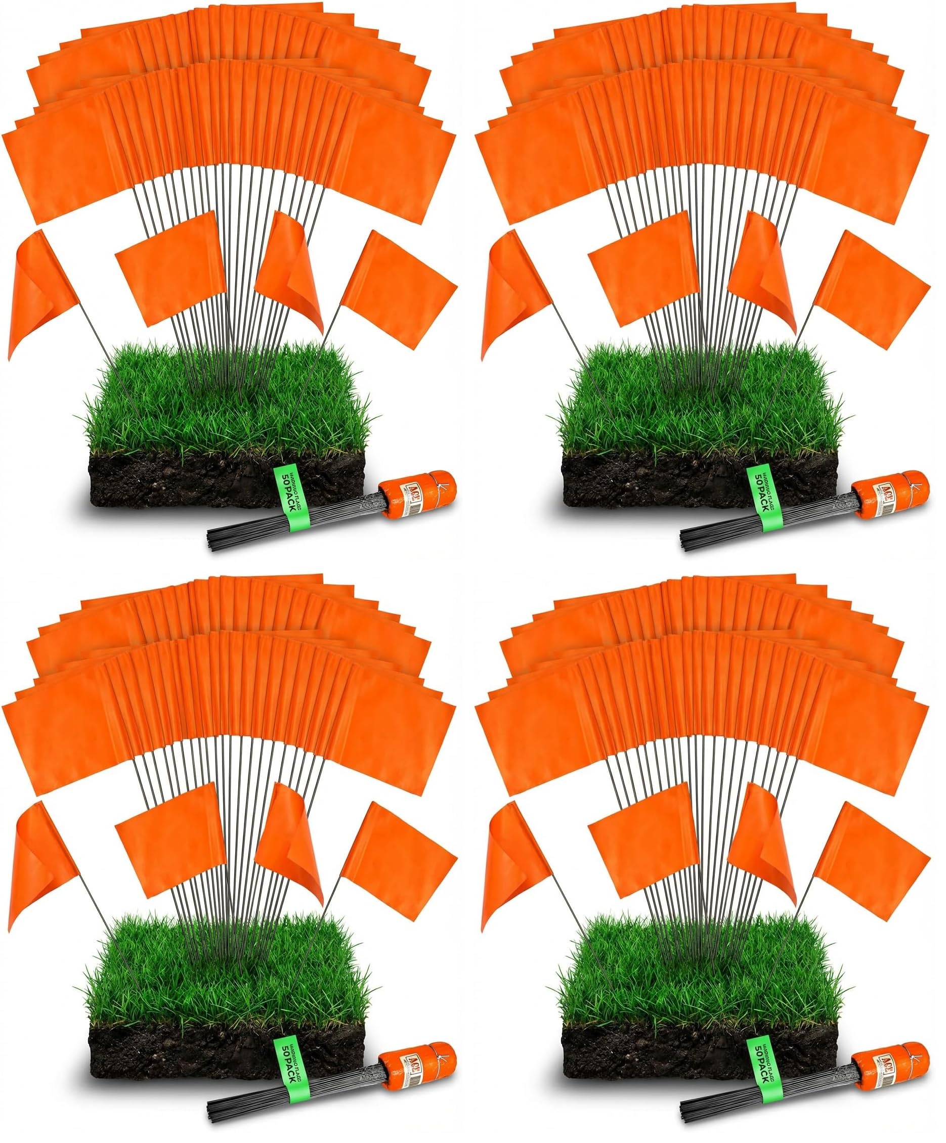 Orange Yard Flags - 50 Pack for Marking -10 Orange Yard Flags - 50 Pack for Marking -10