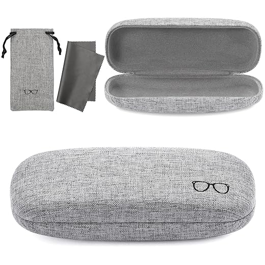 Vemiss Hard Shell Eyeglasses Case Soft Linen Fabrics Portable Glasses Sunglasses Box (Medium, Gray)