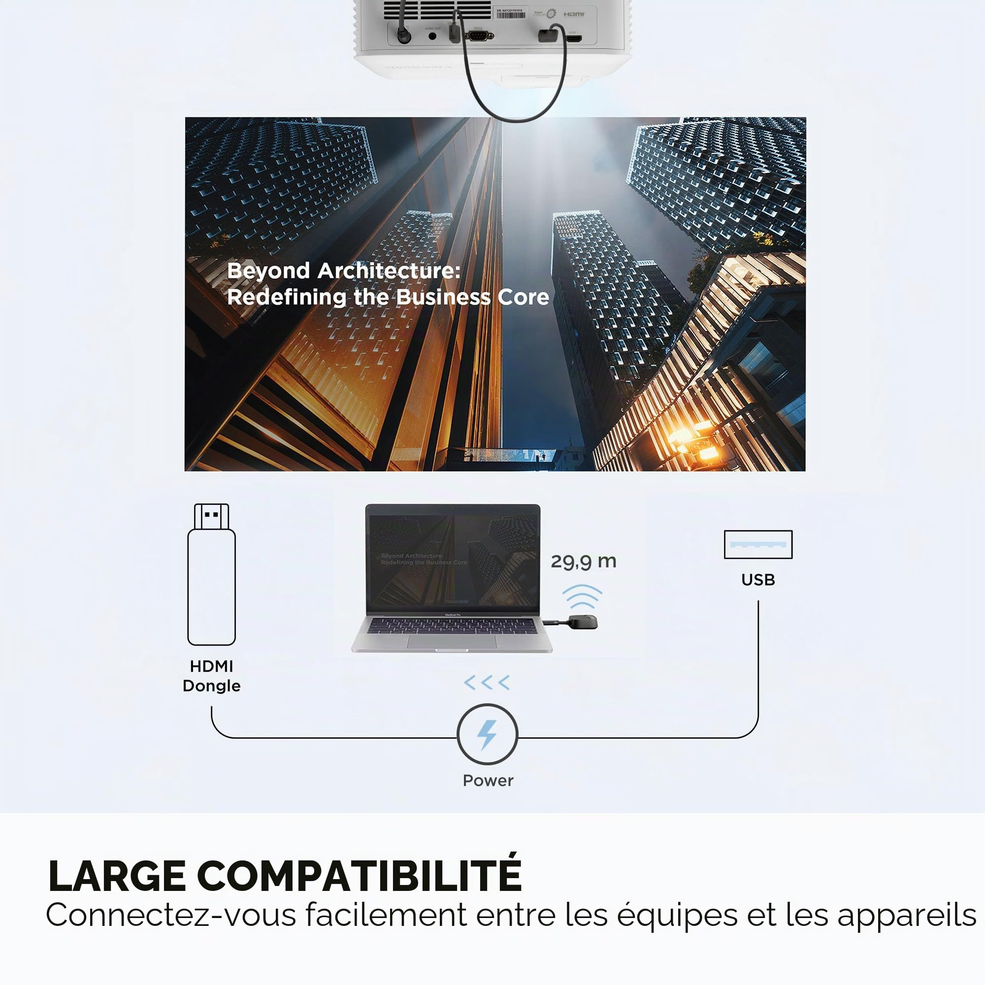 ViewSonic WPD-900 Kit de Diffusion Écran sans Fil, Partage d’Écran 1080p Full HD, Chargement USB-C, Compatible Miracast & AirPlay pour Entreprises & Éducation