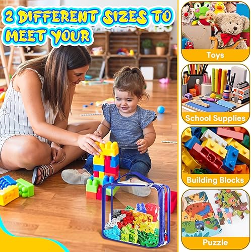 Miniatura 6 de AOBOPLE Paquete de 6 bolsas de almacenamiento de juguetes con cremallera, 2 tamaños de PVC transparente de bolsas organizadoras de juguetes con