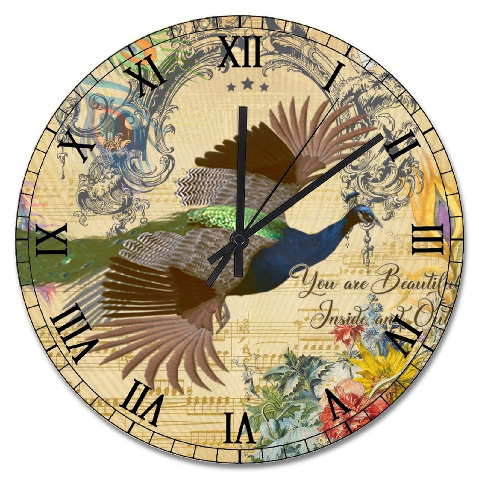 Horloge bois paon bleu sarcelle pour une atmosphère poétique et rétro