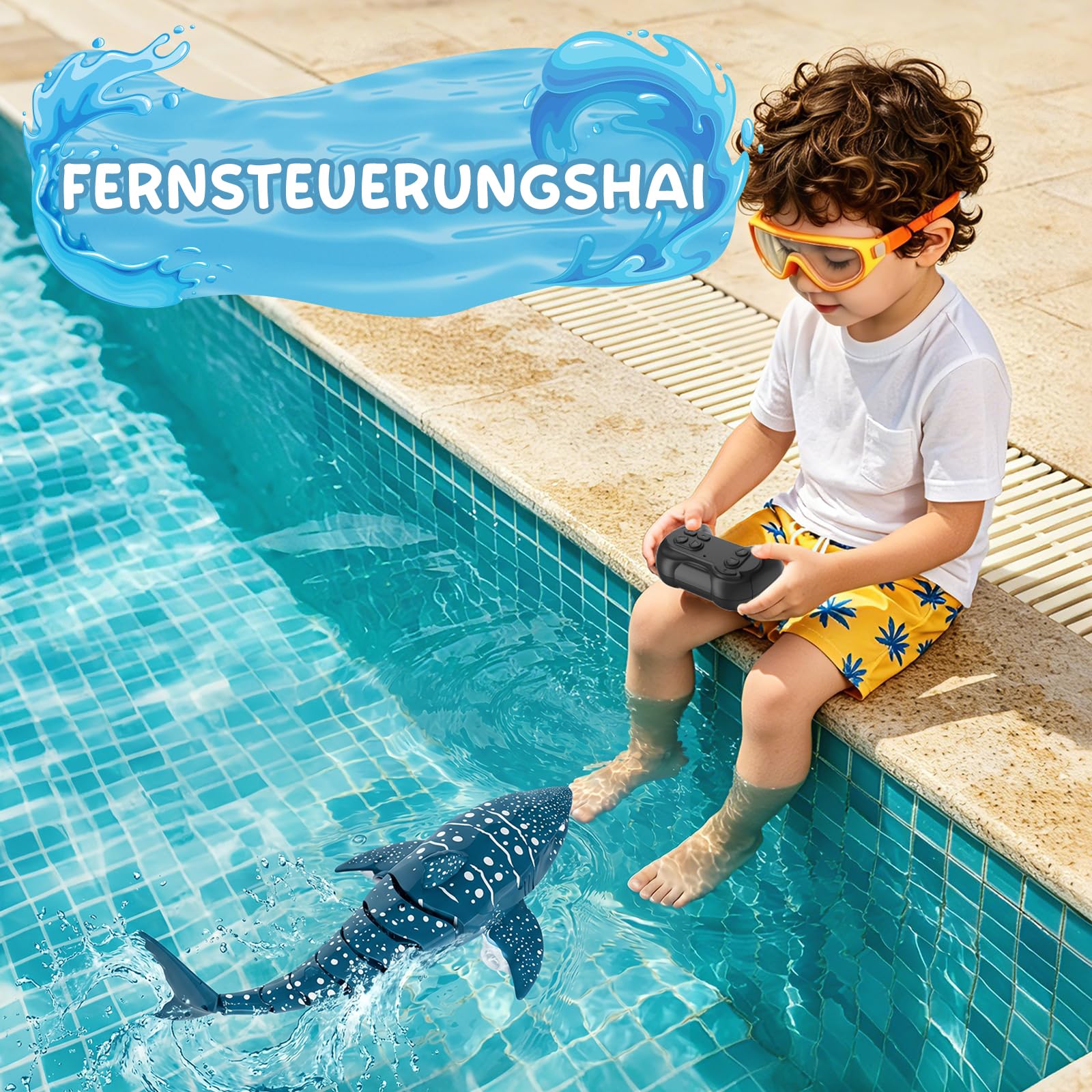Ferngesteuerter Hai für Kinder, 2,4 GHz RC Hai Spielzeug, Ferngesteuerter Hai-Boot mit Licht- und lebensechter Schwanzbewegung, Wasserspielzeug für Badewanne und Pool, Geschenk für Jungen und Mädchen