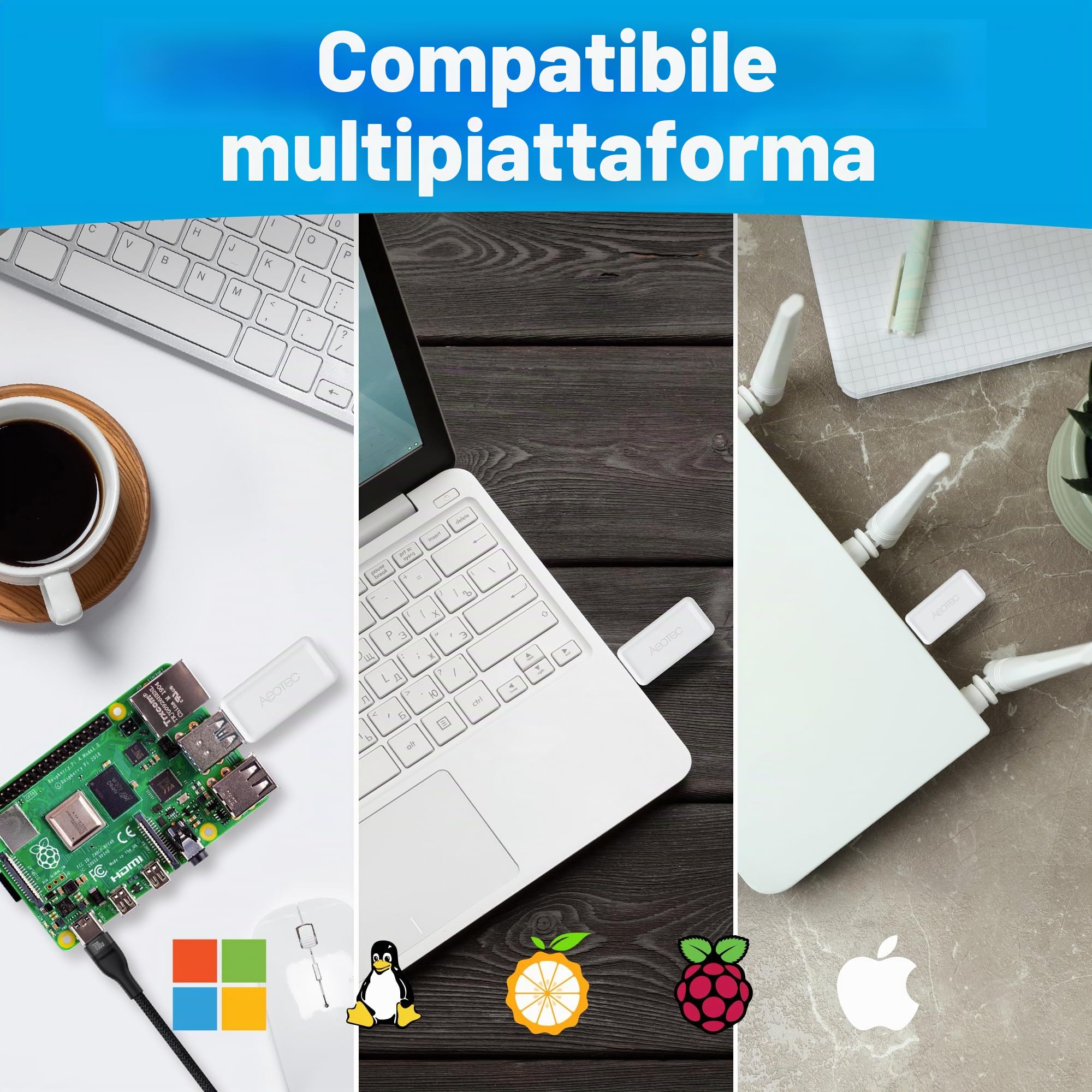 AEOTEC Z-Stick 10 Pro - Zigbee 3.0 & Z-Wave 800 Series Adattatore USB - Funziona con HomeAssistant - Zigbee2MQTT - Controller Z-Wave - Z-Wave Long Range - Fino a 1 km di portata - Senza cloud