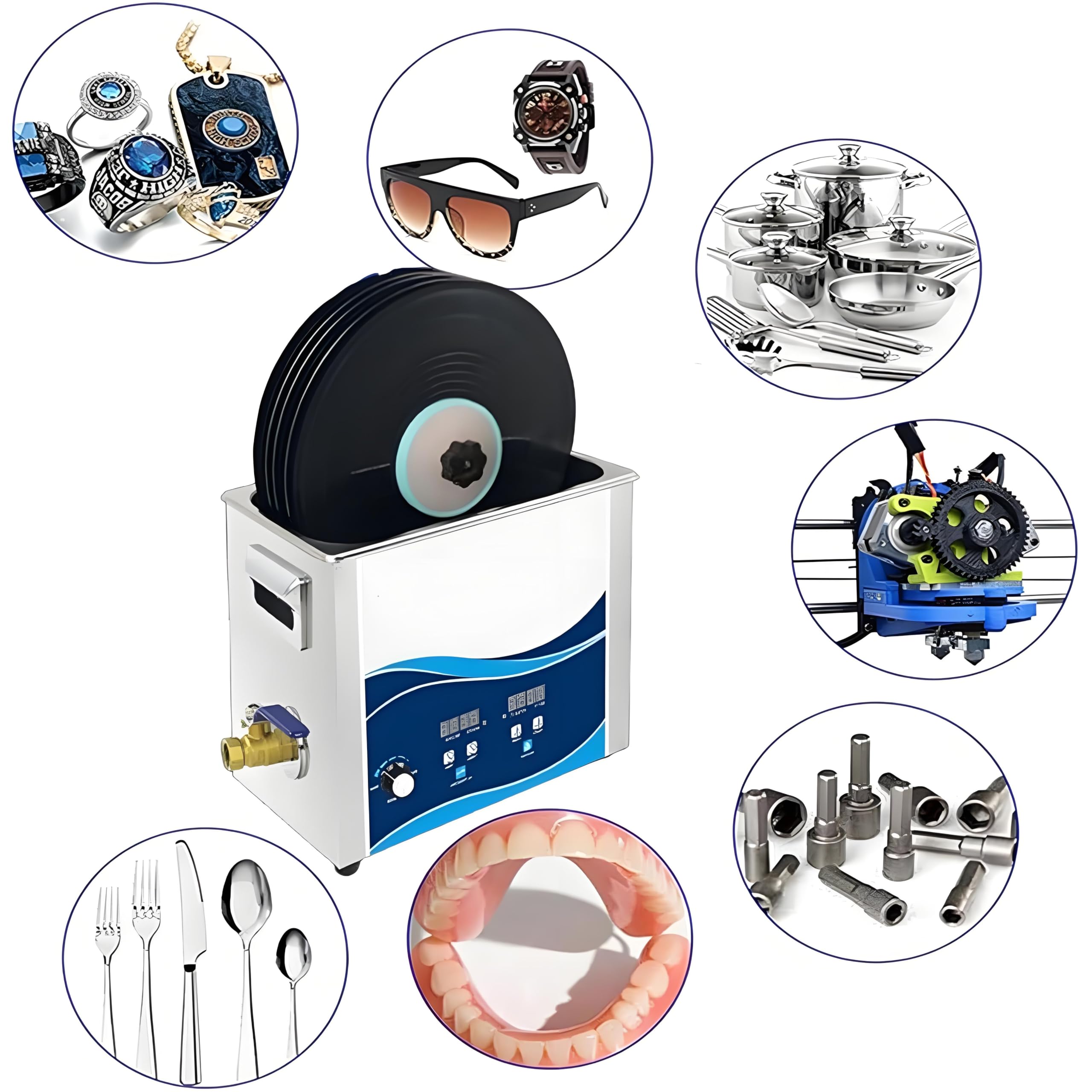 Limpiador de discos ultrasónico, 6,5 l, limpiador de discos de vinilo, rotación automática para limpiar y proteger sus discos de forma profesional