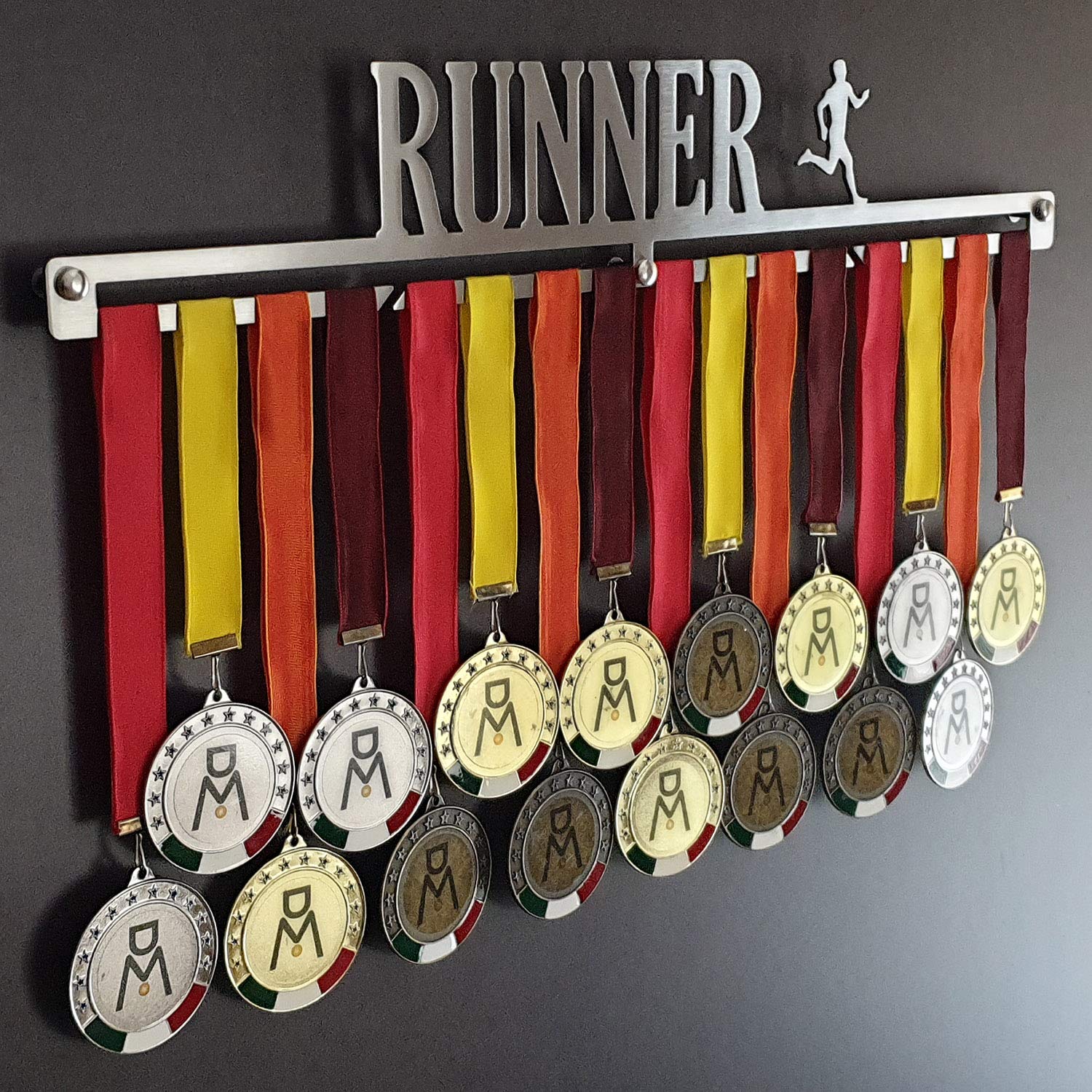 MEDALdisplay Runner - Medagliere da Parete - Porta medaglie Running, Maratona, Corsa - Sport Medal Hanger - Display Rack - Acciaio Inox 100% Made in Italy by
