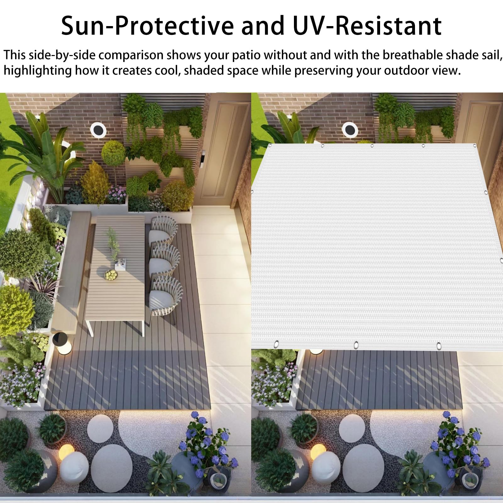 Voile d'ombrage 220 x 220 cm HDPE Respirant, Anti 95% UV, Contre Le Vent, Respirant, Perméable à L’Eau, Extérieure Filet d'ombrage avec Cordes pour Jardin, Pergola, Blanc