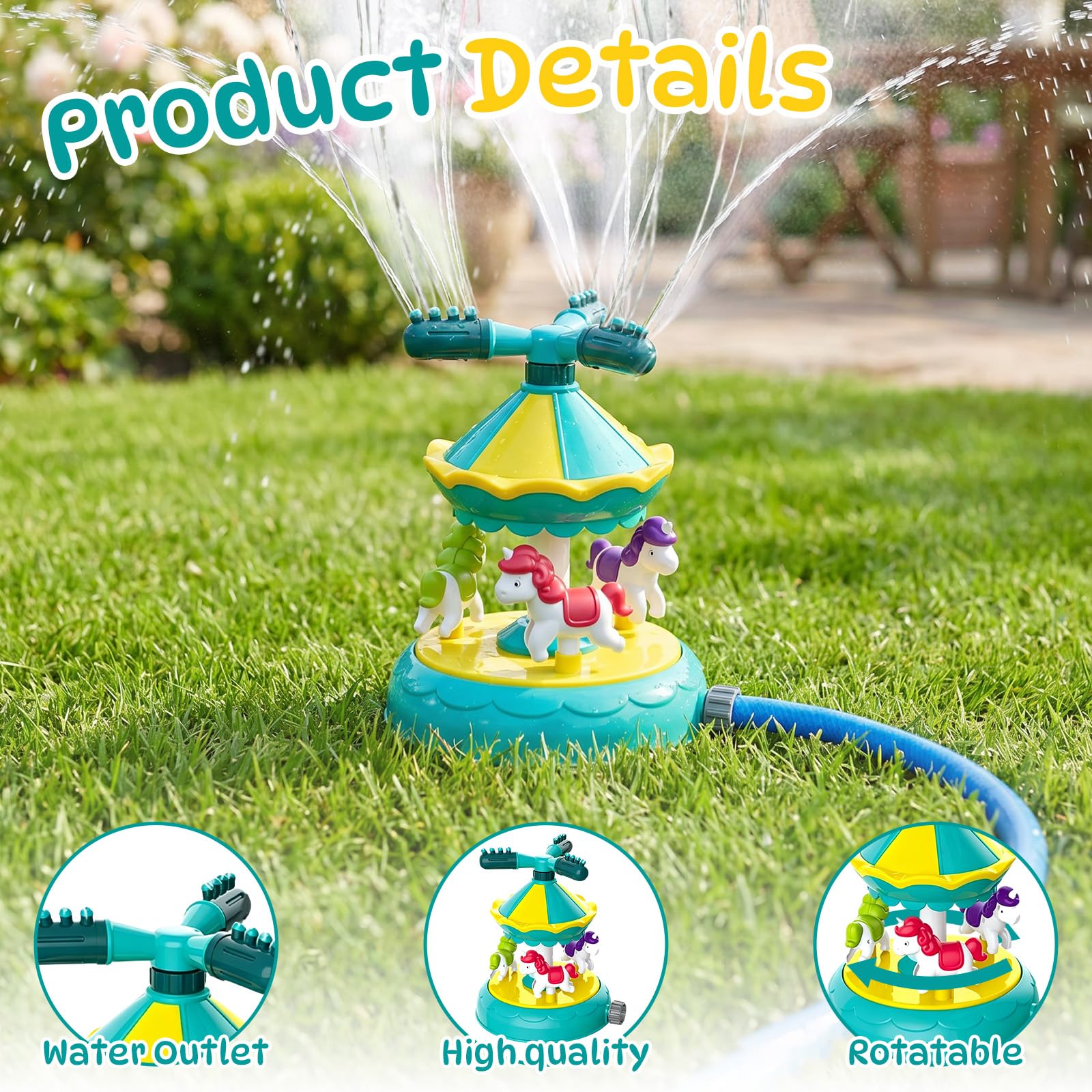 Juguete de agua para niños, juguete de jardín, aspersor de agua, aspersor de verano, juegos para niños, carrusel, césped, aspersor de césped, juguete para niños y niñas a partir de 3, 4, 5, 6, 7, 8