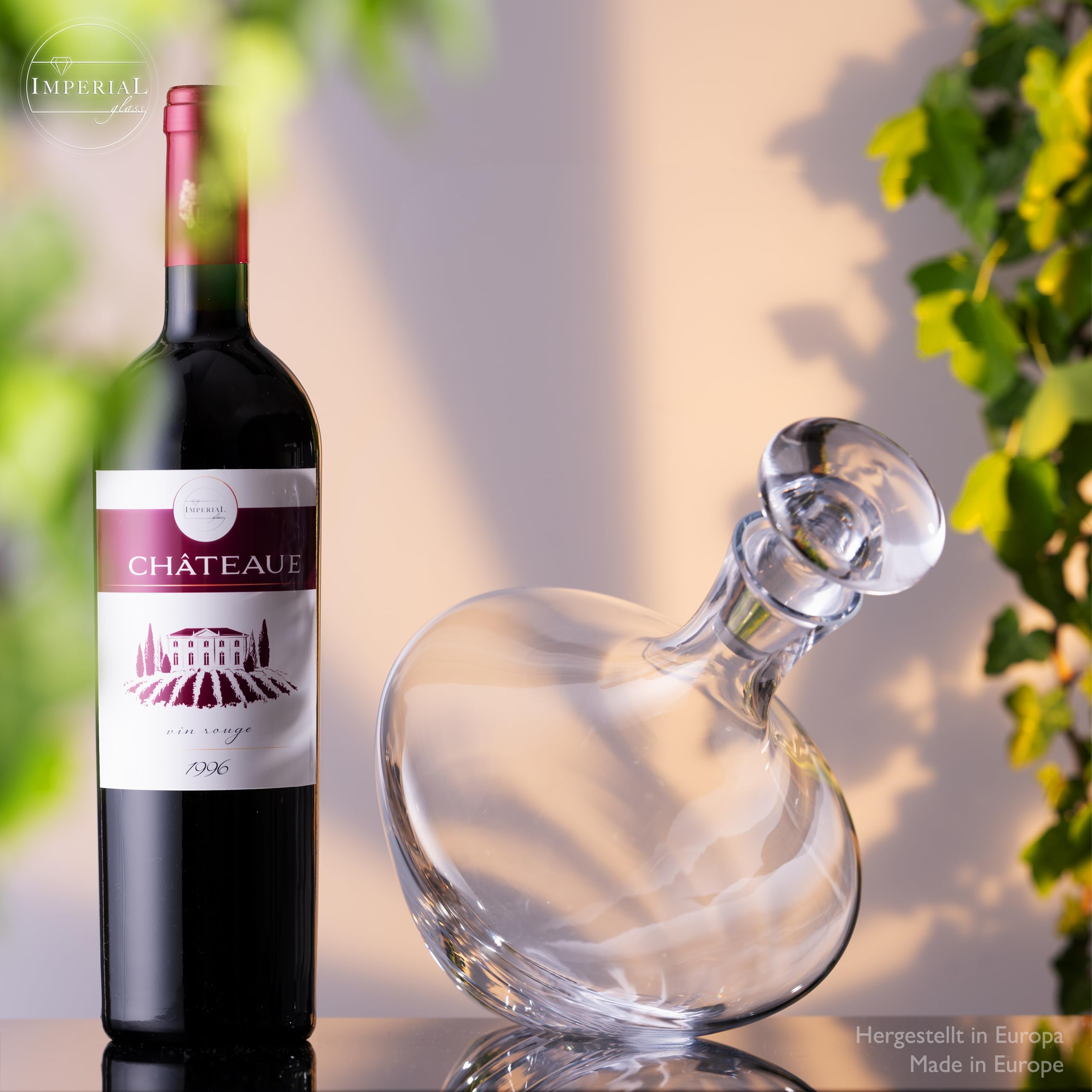 Weinkaraffe 1000ml Dekanter aus Crystalline Glas Serie "Rom" Weindekanter Handgefertigt Rotweinkaraffe