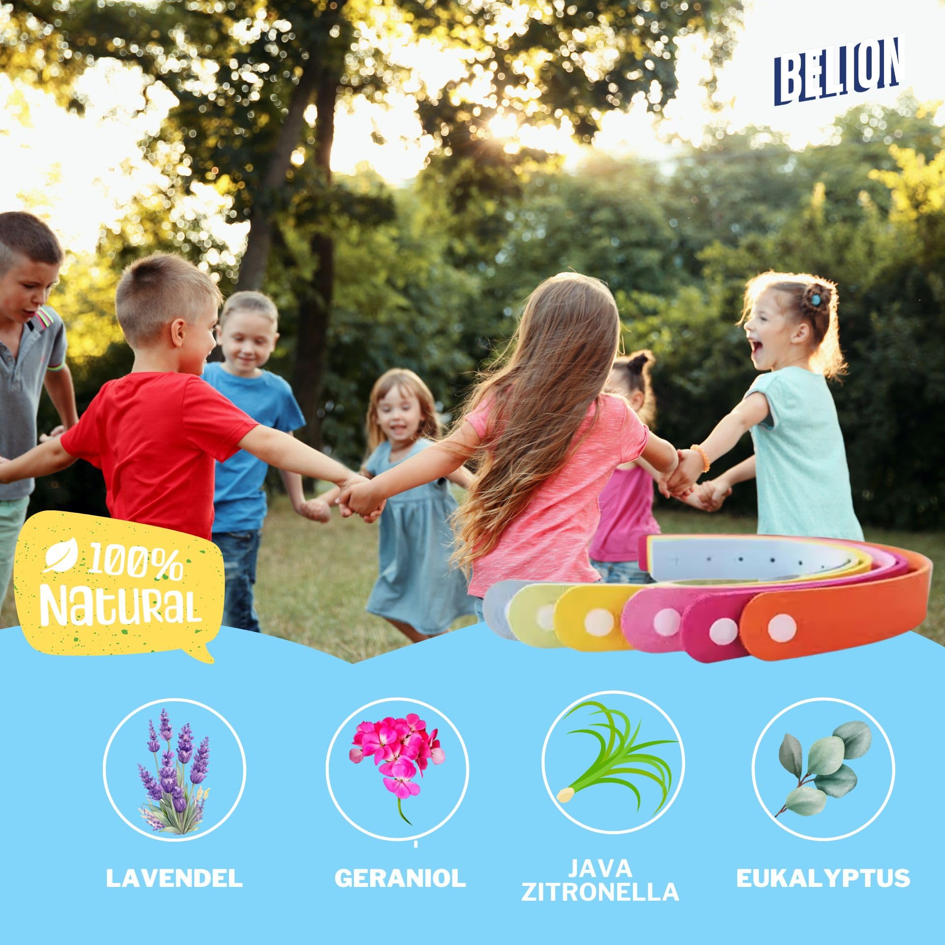 BELION Mückenschutz Armband | Mückenarmband Kinder & Erwachsene | 10er Set mit 90 Mückenpflaster | Anti-Mücken-Armband für Outdoor, Camping, Reisen & Urlaub