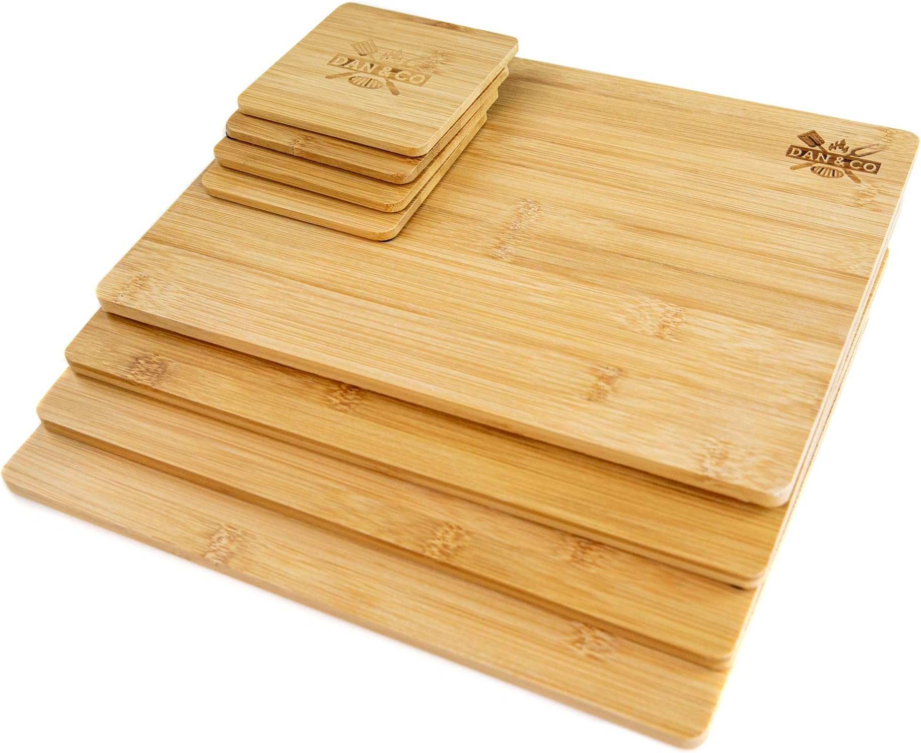 Dan&Co Solid Wooden Placemats and Coasters Set of 4, Stylish 8 Pcs Bamboo Place Mats for Table and Drinks Coasters, Wipe Clean, Nonslip, Heat, Stain Resistant Dining Table Mats | 29cm x 19cm x 1cm