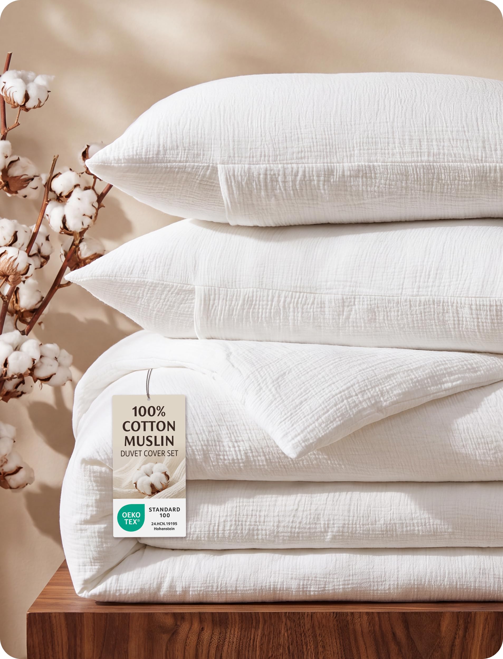 Bedsure PureWoven 100% Cotton Muslin Duvet Cover King Gauze Bedding Set