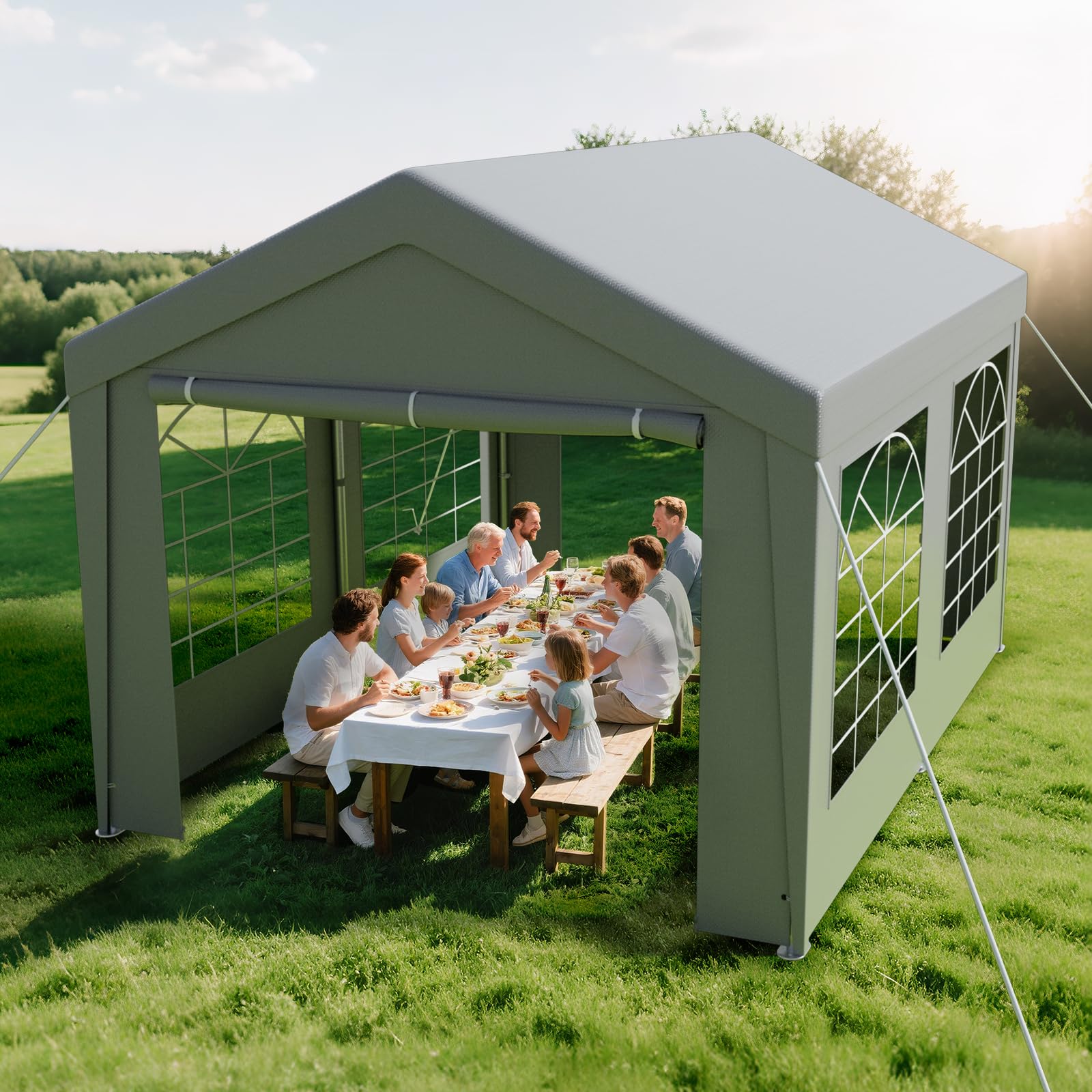 arvioo Partyzelt, Mach Dein Garten zur Partyzone, Pavillon 3x4 Wasserdicht Stabil Winterfest UV-beständig mit 2 Seitenwänden & 2