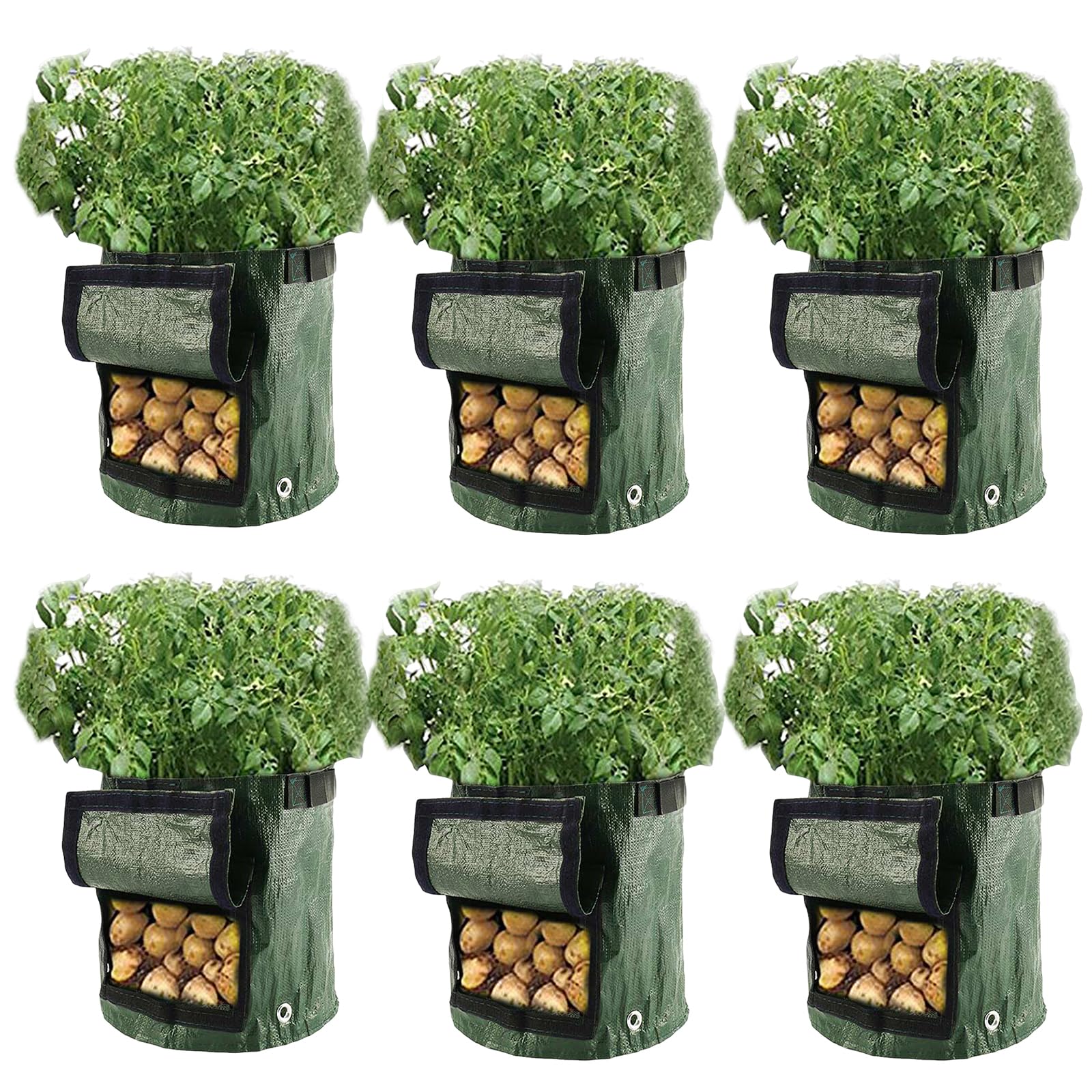 Guijzsltrg 6 Pack 10 Gallons Potato Grow Bags Garden Plant Bags With Flap And Handles Durable Planting Sacks Outdoor Planters Bag For Potatoes, Carrots, Tomatoes, Cucumbers And Other Vegetables (6 Pack)