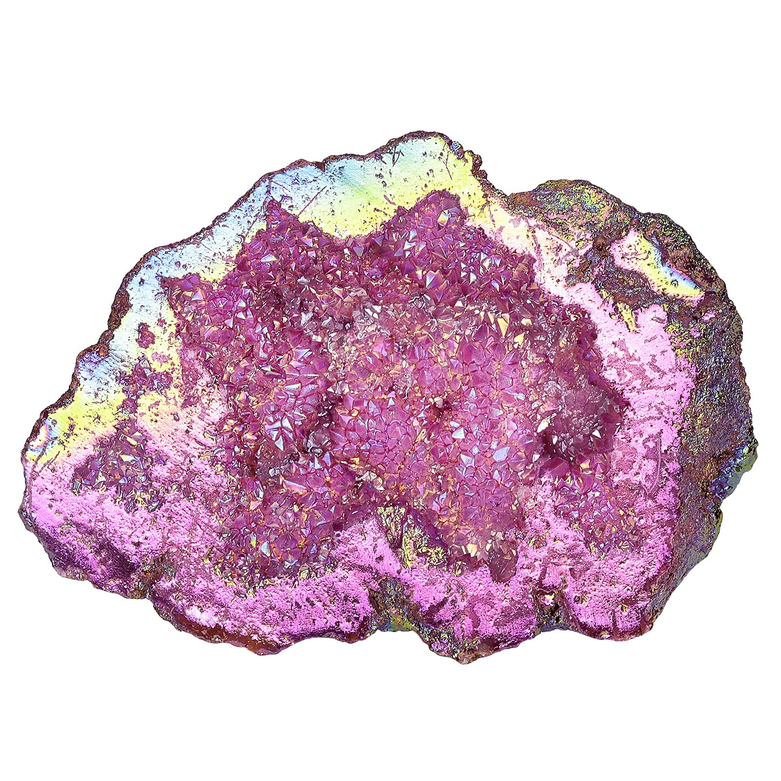 Amogeeli Irregular Titanium Coated Crystal Geode Cluster Mineral Specimen Decoration for Home & Office, 100-200g