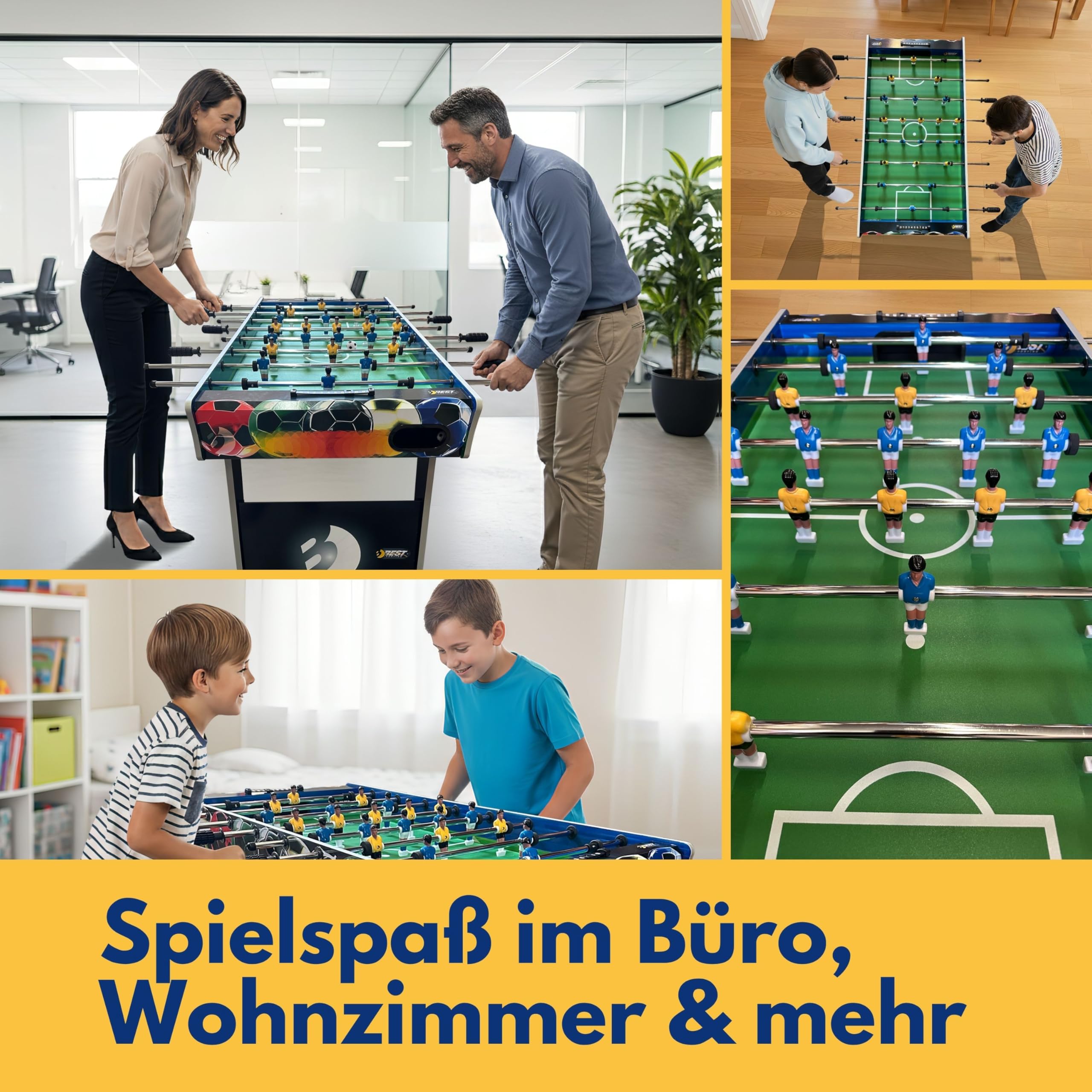 BEST SPORTING Tischkicker Kinder & Erwachsene | Kickertisch Spiele, Tischfussball & Fußball Spielzeug – inklusive 2 Kickerbälle, höhenverstellbare Füße, Antirutsch-Griffe, Atomic-Soccer Design
