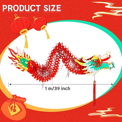 Miniatura 6 de Zonon 2 piezas de dragón de papel de año nuevo chino 3D de 39 pulgadas, guirnalda de dragón, decoración para colgar, adornos de fiesta de Año Nuevo