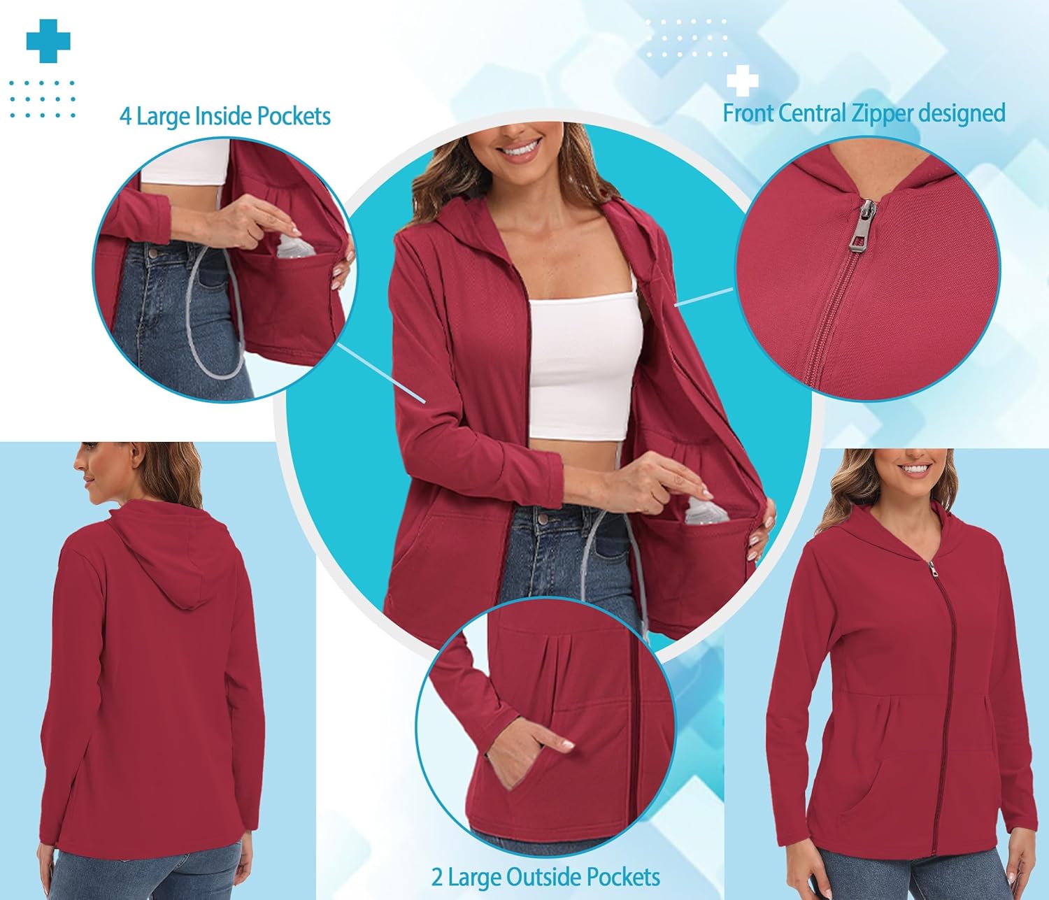 EVERWORTH Post Mastectomy Shirts with Drain Pockets Breast Mastectomy Recovery Must Haves Long Sleeve Zip Up Shirts Clothing - Image 4
