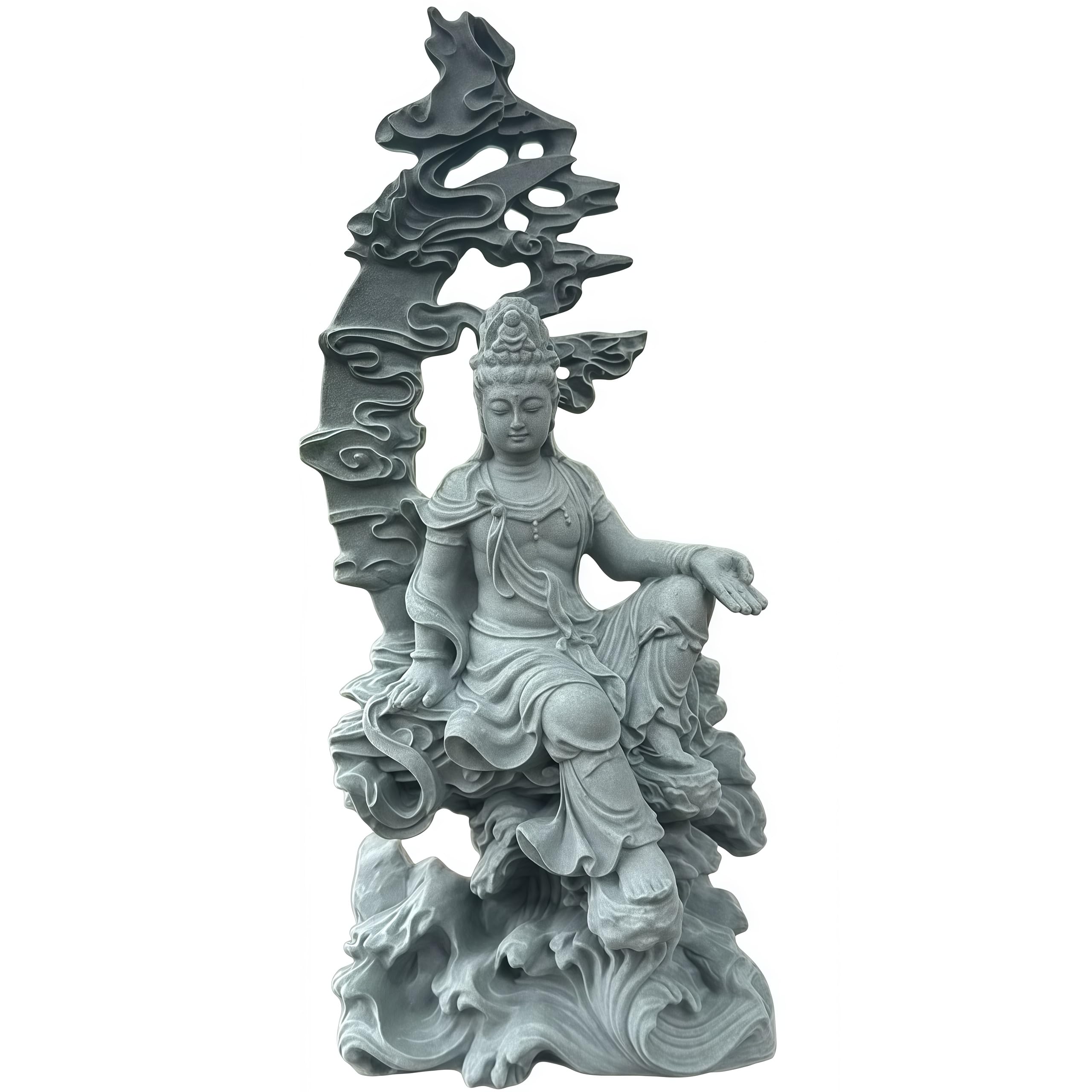 Amazon.co.jp: 自在水月観音像 青砂石製 仏像 観音菩薩 高さ約15cm