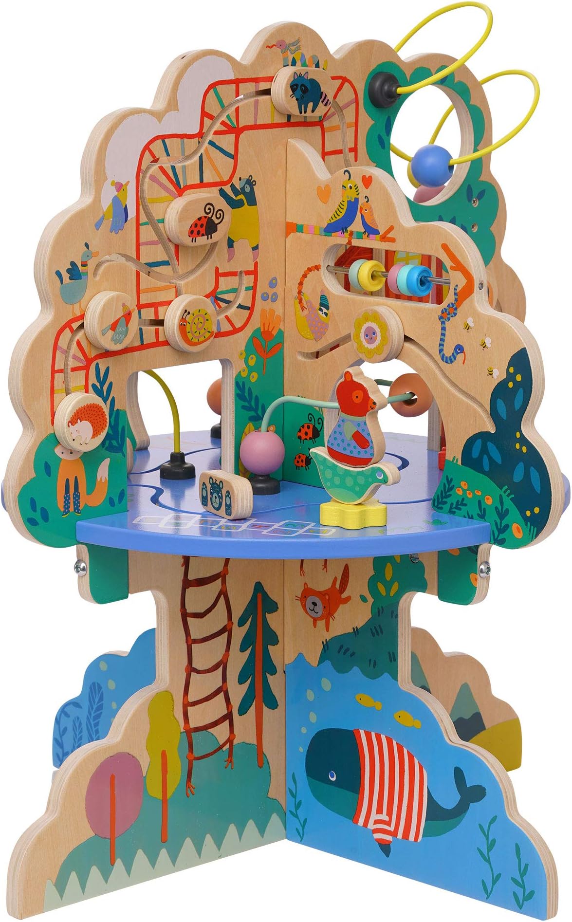 160810 Playground Adventure Wooden Toddler Activity Center for 12 months and above with Gliders, Abacus Track, Spinners, Spring Toys and Bead Runs, Multicolor