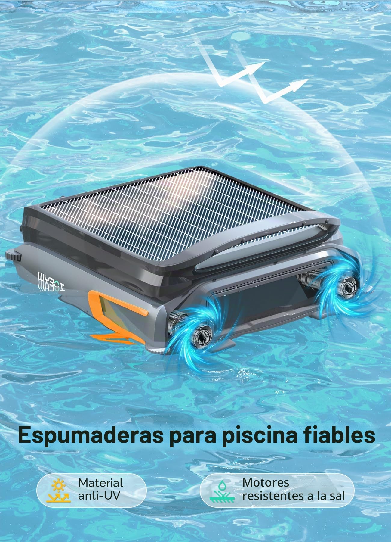 WYBOT F1 Skimmer Piscina con Energía Solar Y Batería, Limpia La Superficie del Agua Automáticamente, App Inteligente, Funciona 24h, para Toda Piscina-Robot Piscina Sin Cables,Naranja Oscuro