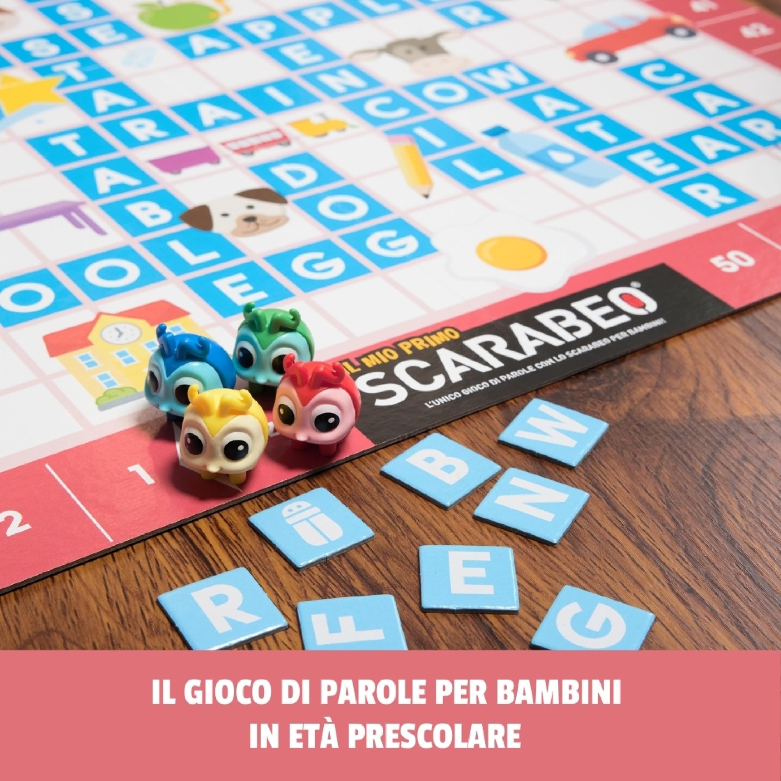 Editrice Giochi, Il Mio Primo Scarabeo Edizione Italiano-Inglese, Gioco da Tavolo, Gioco per Apprendimento di Lettere e Parole, Giochi da Tavolo per Bambini, da 2 a 4 Giocatori, 4+ Anni