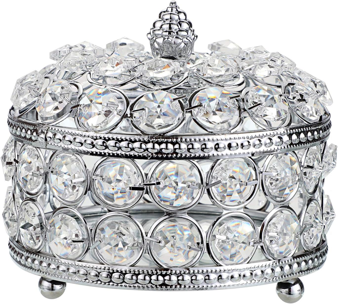 Hipiwe Crystal Mirrored Jewelry Box - Jewelry Trinket Organizer Treasure Box Home Decor Ring Earrings Necklace Storage Holder Chest Keepsake Box,Birthday Christmas Gift for Women, Large