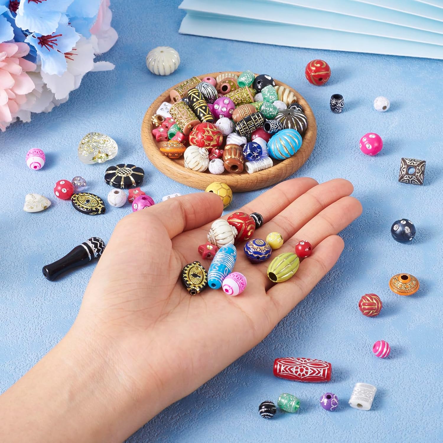 Cheriswelry Assorted Acrylic Beads for Bracelet Opaque Heart Flower Beads Colorful Metal Enlaced Aesthetic Beads Spacers for Jewelry Making Necklace Earring Keychain (100G) - Image 6