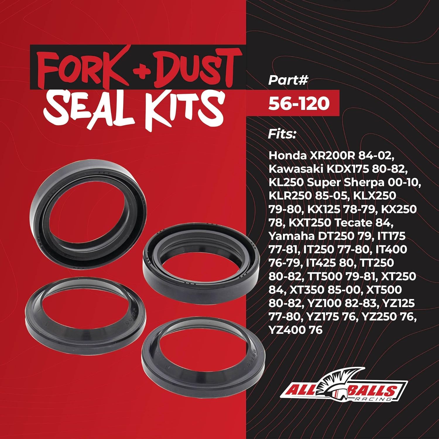 All Balls Racing 56-120 Fork and Dust Seal Kit Compatible with/Replacement for Honda Kawasaki Yamaha