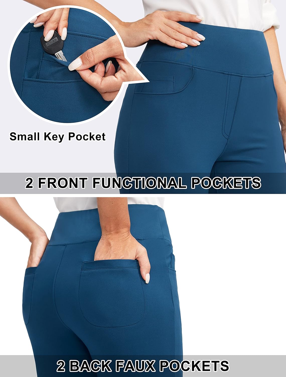 Rammus Womens High Waist Yoga Dress Pants with Pockets Stretch Work Pants for Women Bootcut Leg Slacks for Office Casual