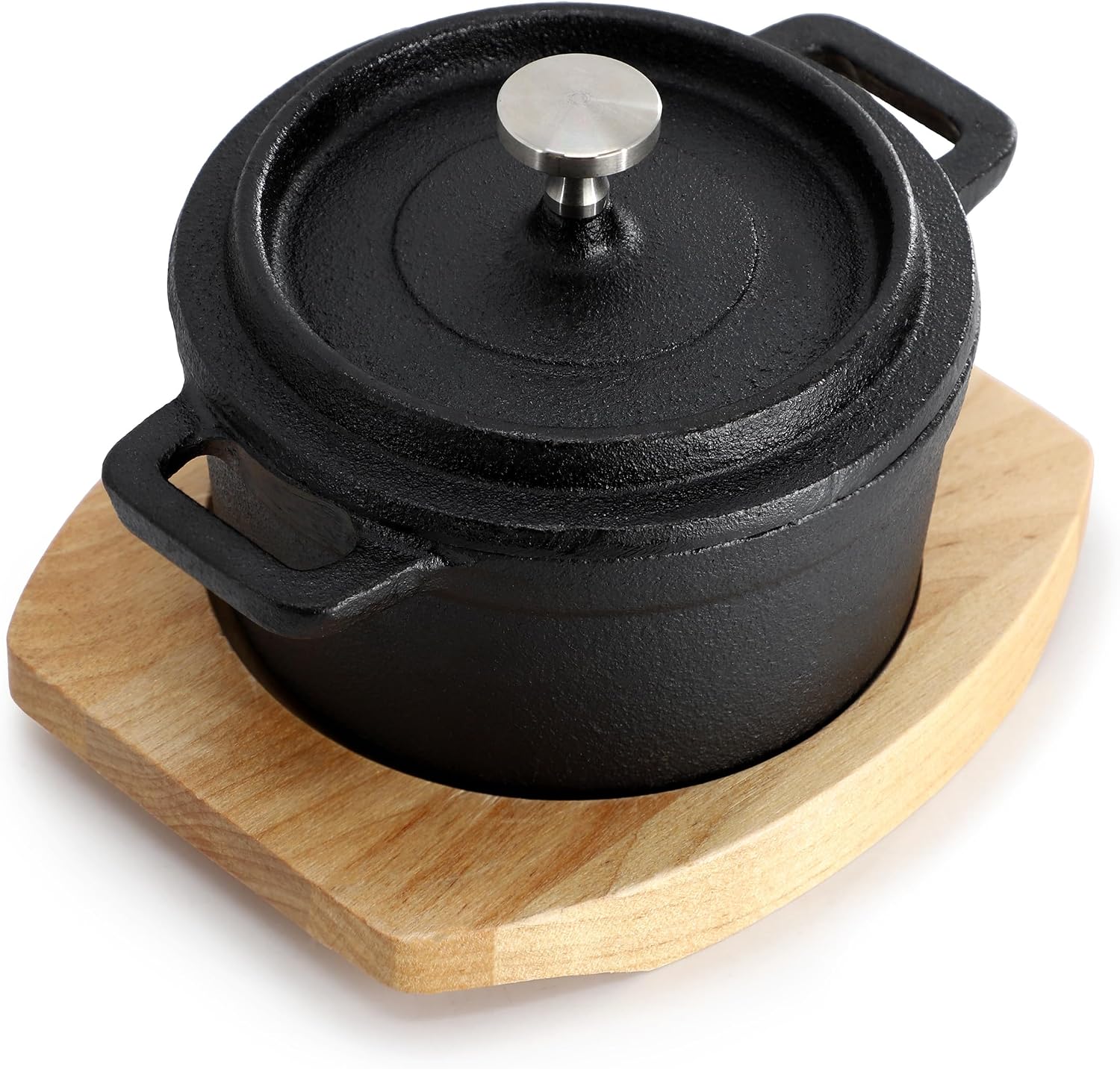 MegaChef Cast Iron 8 Ounce Mini Dutch Oven with Wood Tray, Cookware, Bakeware, Serveware (1 Piece)