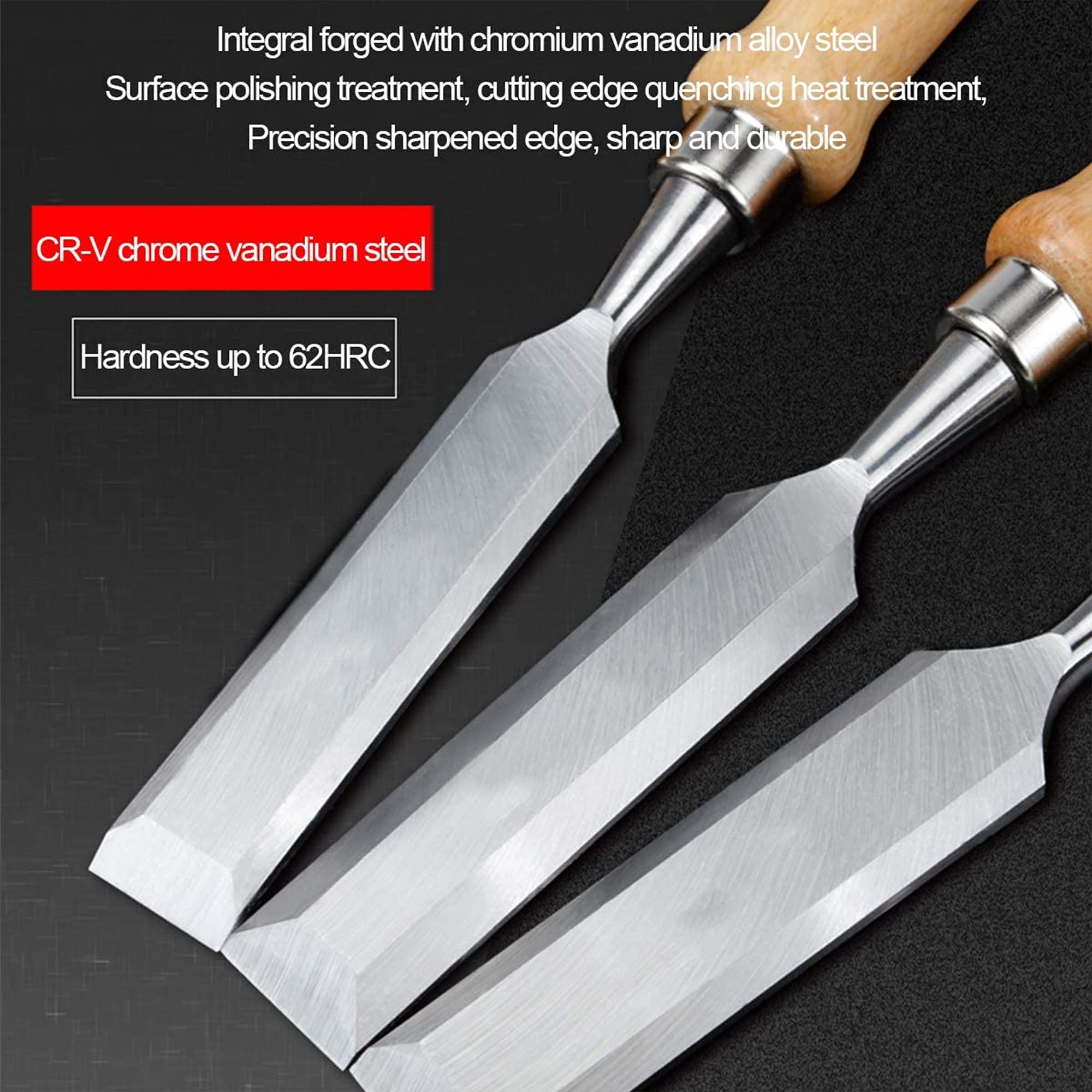 Formones Juego Cinceles Formones para Madera 8 Cinceles Profesionales Acero Cromo-Vanadio y Mango de Madera para Tallar Madera Carpintería Recortar Los Bordes